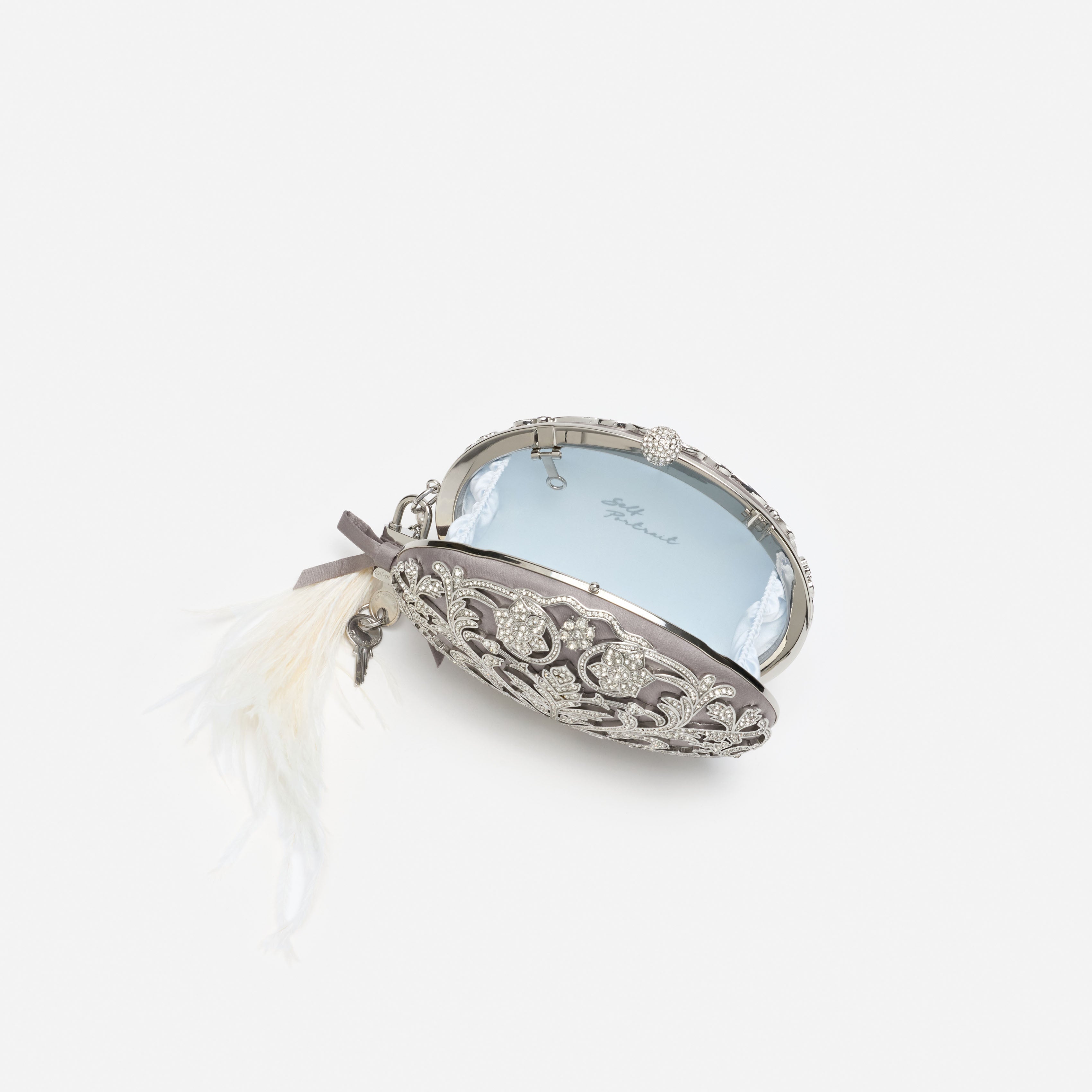 Self Portrait Silver Crystal Oval Clutch Tasche Silber