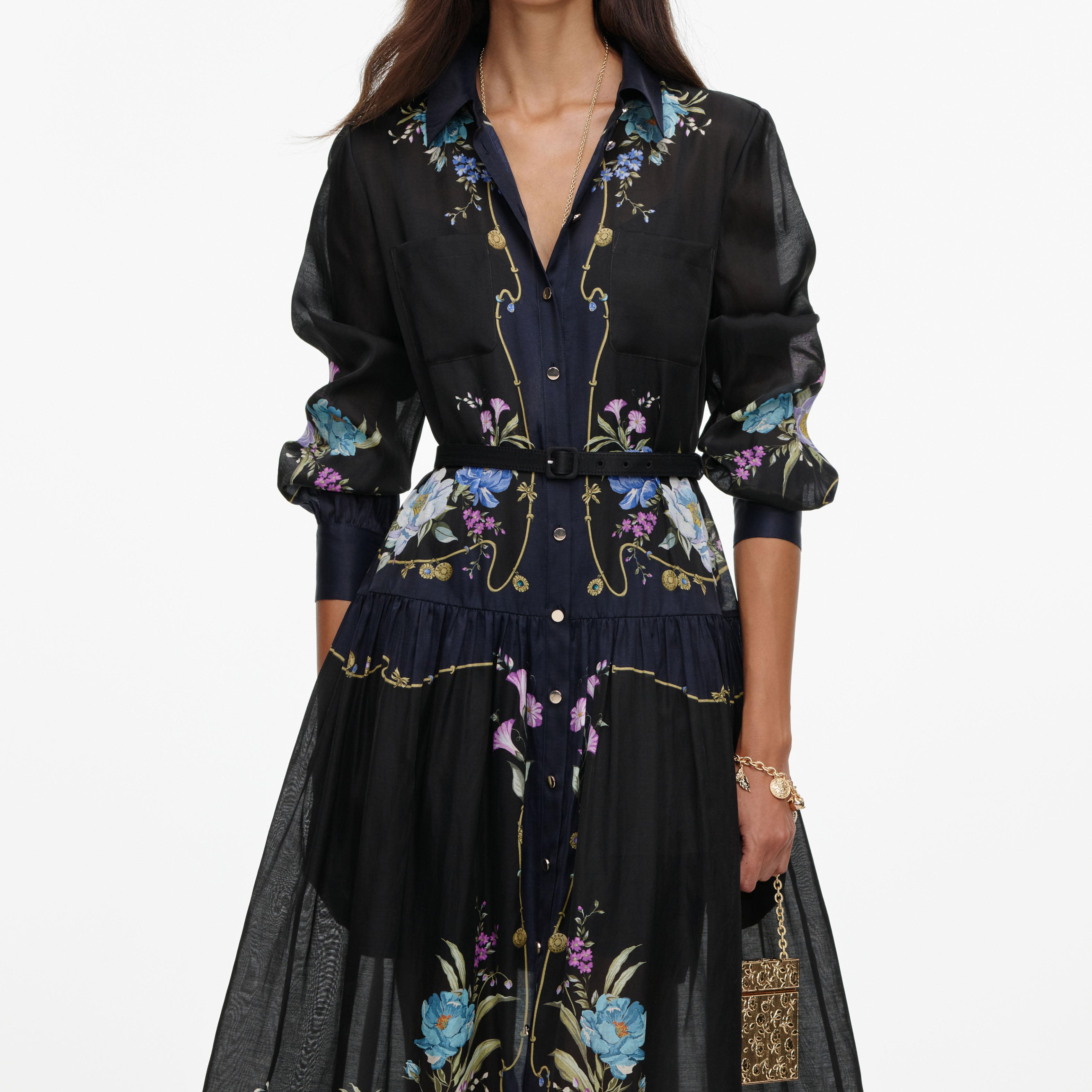 Self Portrait Dresses Navy Floral Organza-Midikleid UK 10 Blumen