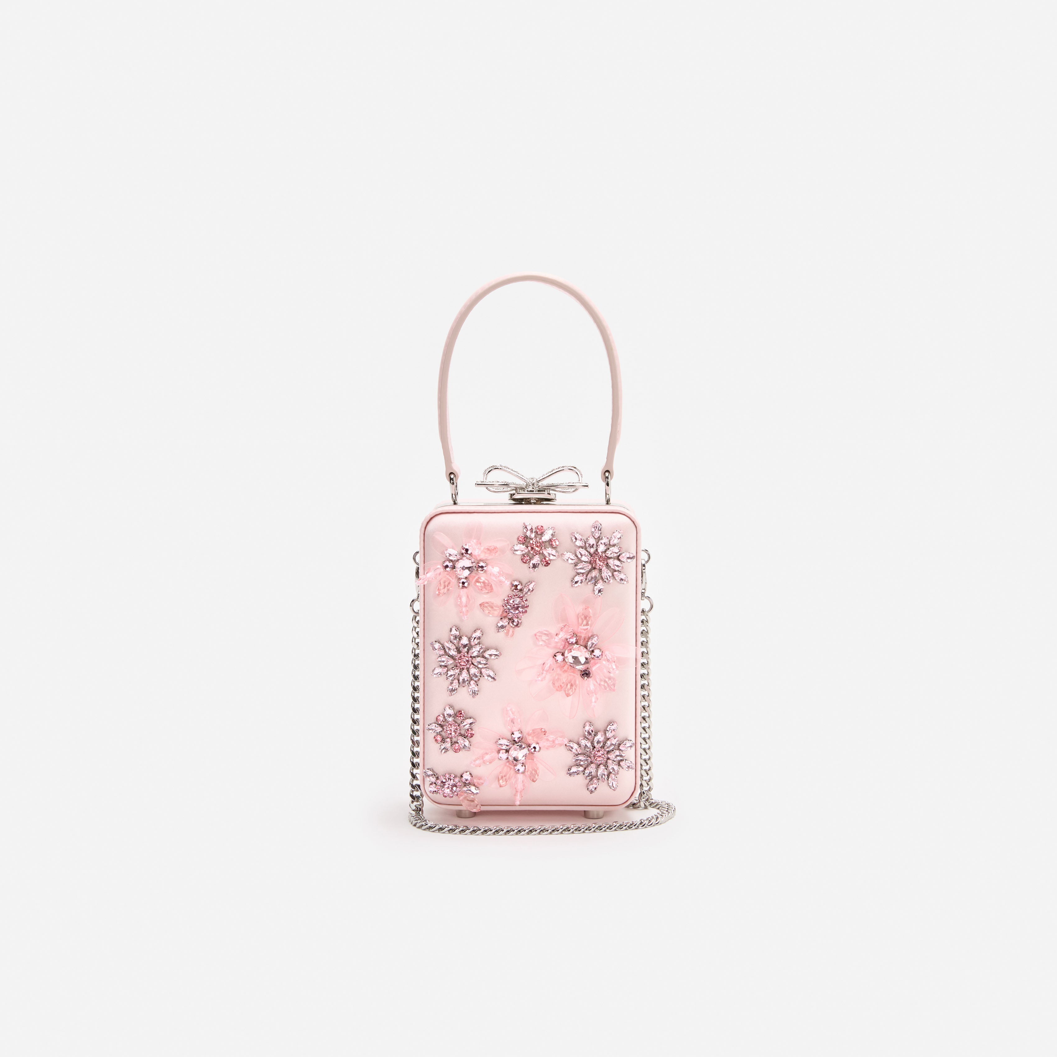 Self Portrait Pink Satin Floral Beaded Micro Handtasche Rosa