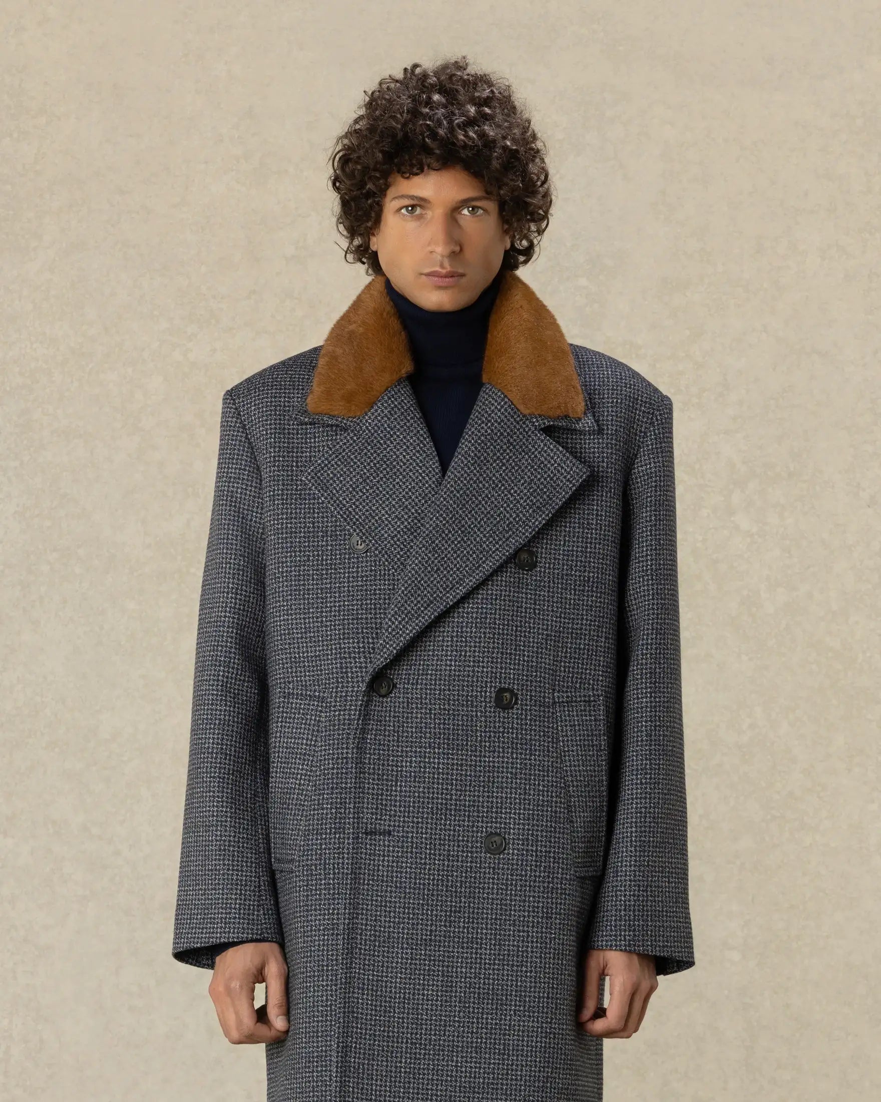 Drôle De Monsieur Houndstooth Mantel Navy Kunstpelz