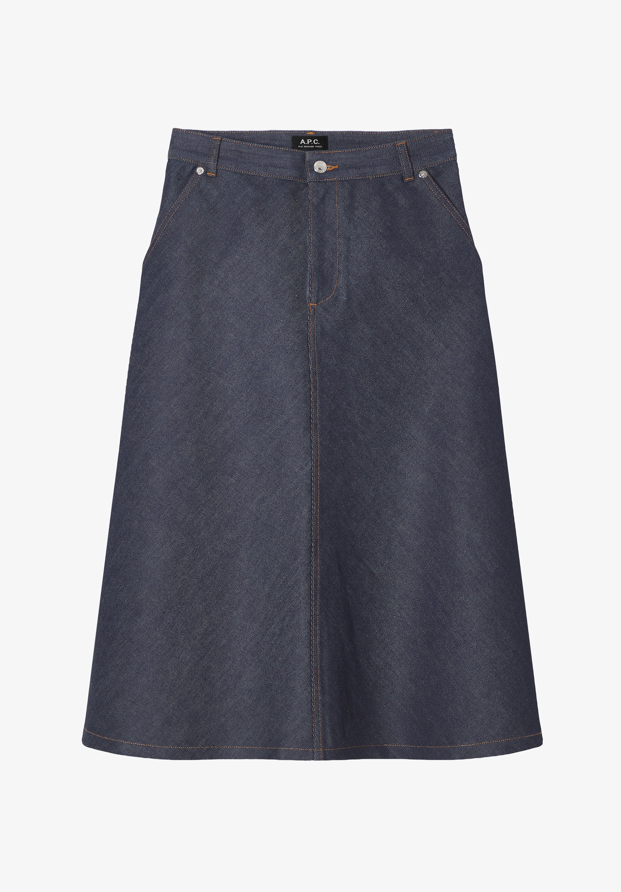 A.P.C. Rock indigoblau japanischer Denim wadenlang