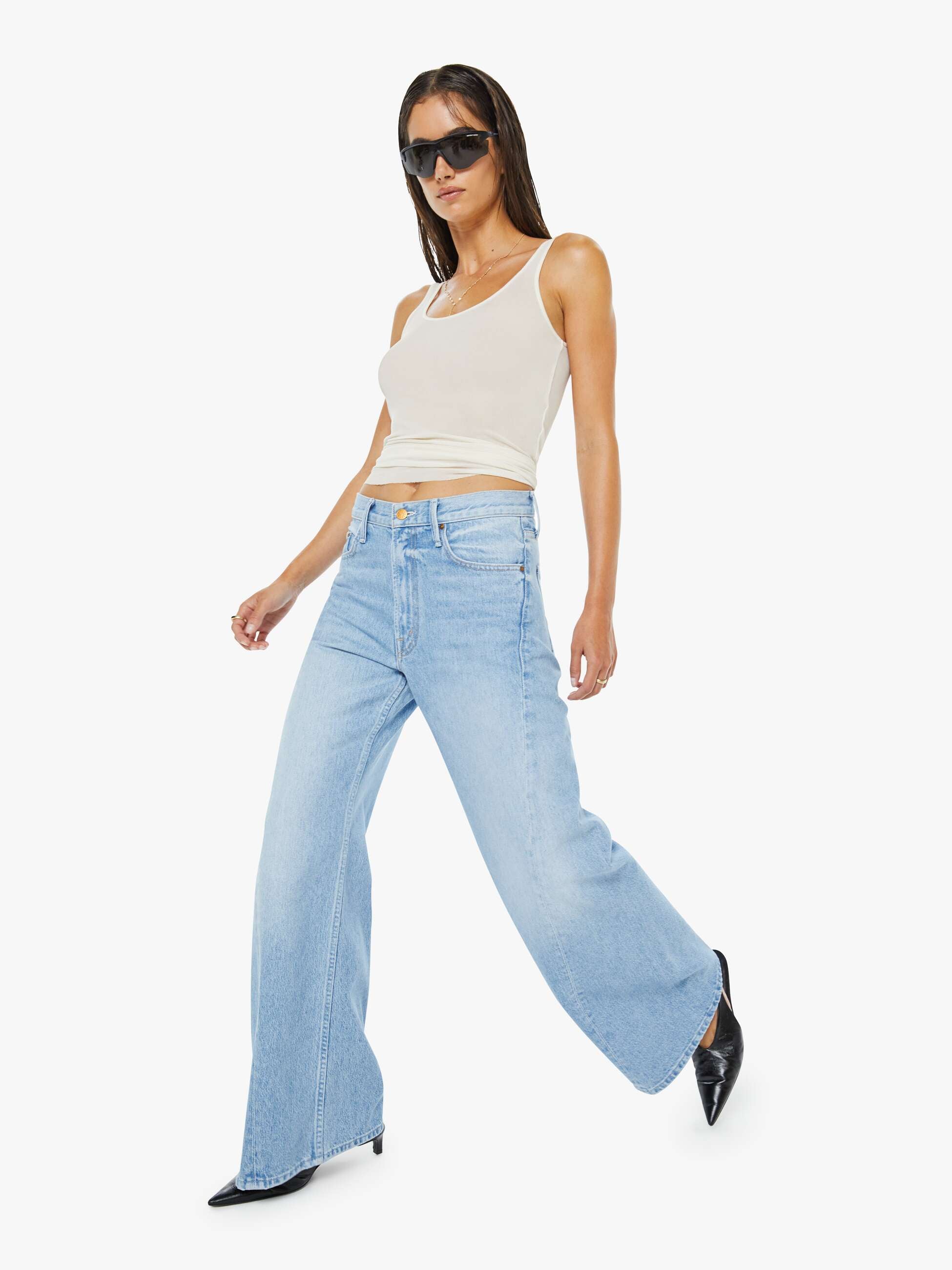 Mother Denim Snacks Lemon Twist Sneak Jeans Hellblau Wide Leg