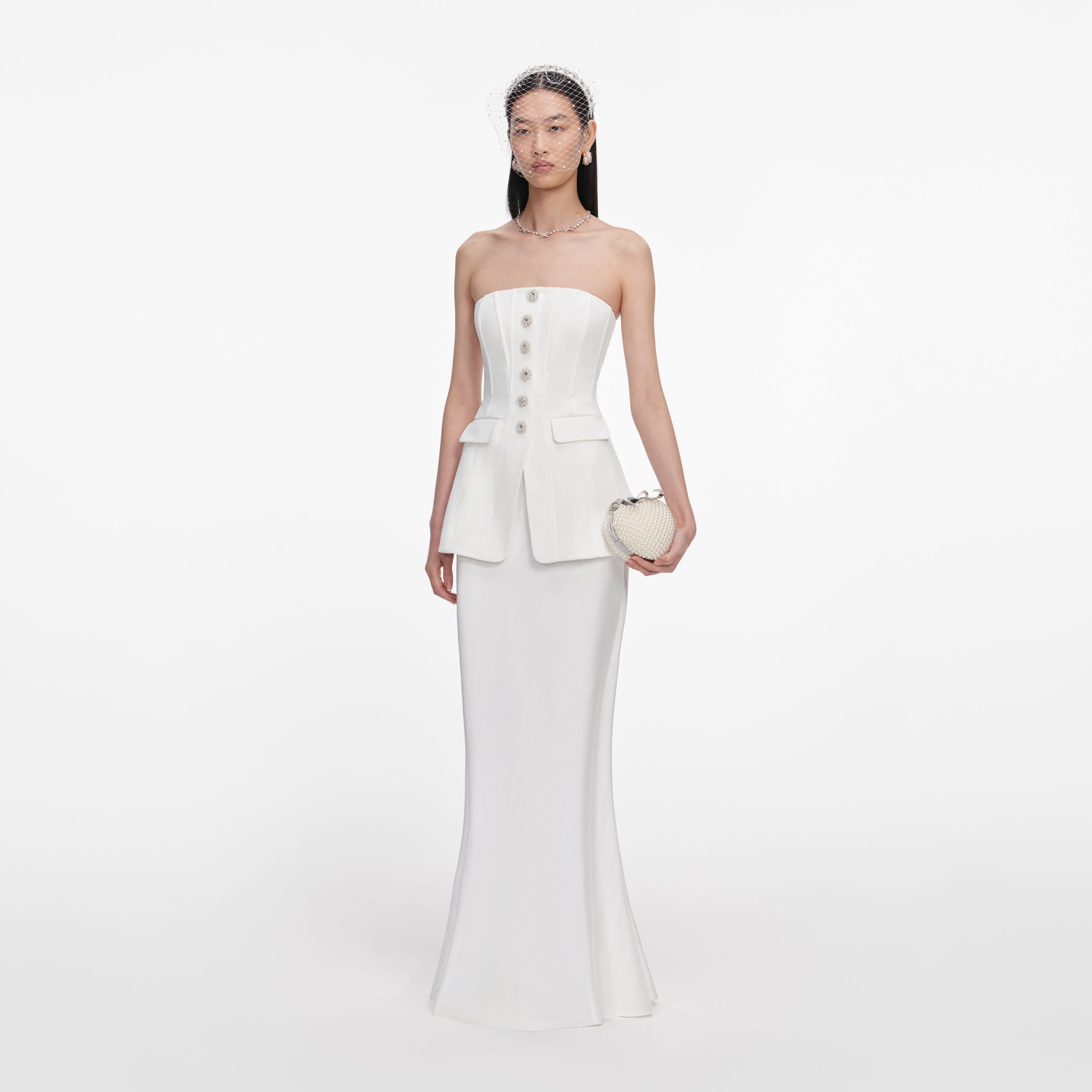 Self Portrait White Bandeau Maxikleid Weiß mit Korsett