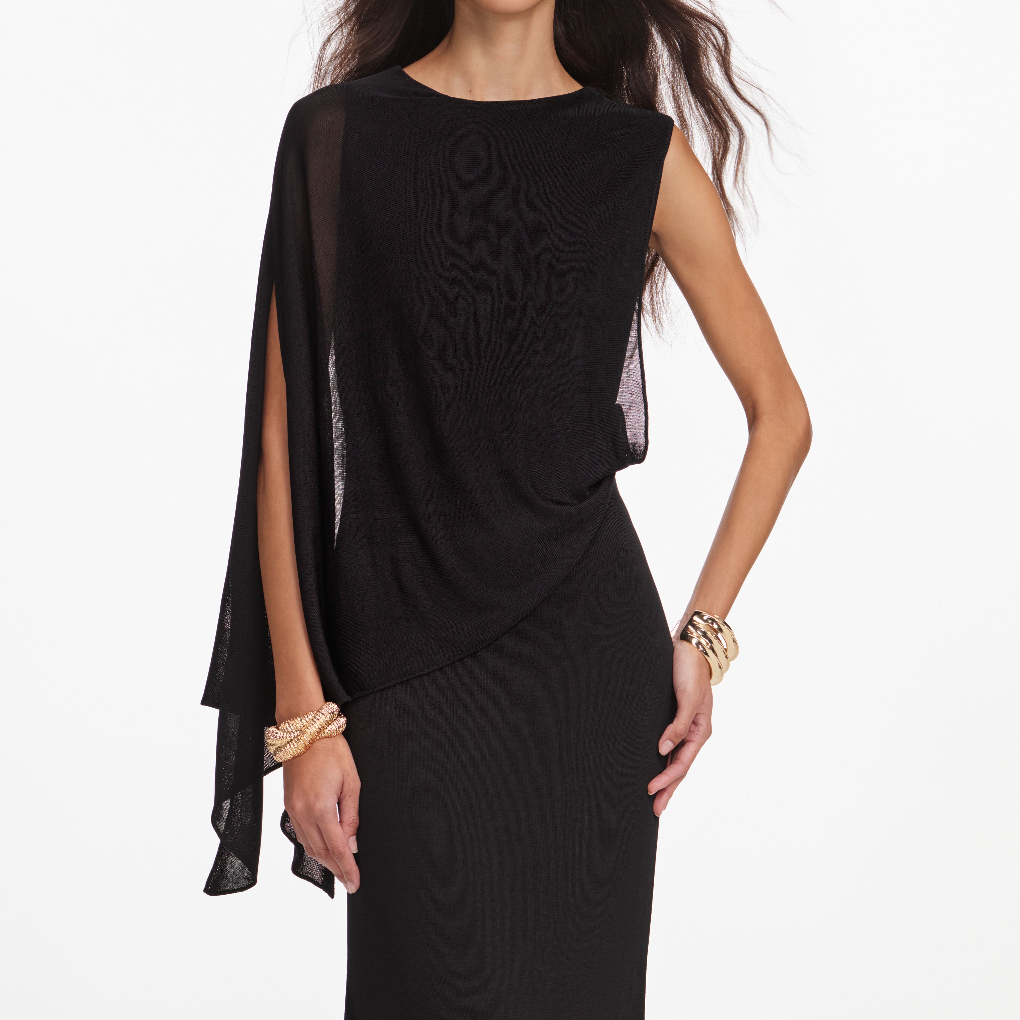 Self Portrait One Shoulder Maxi Kleid Schwarz XS Viskose