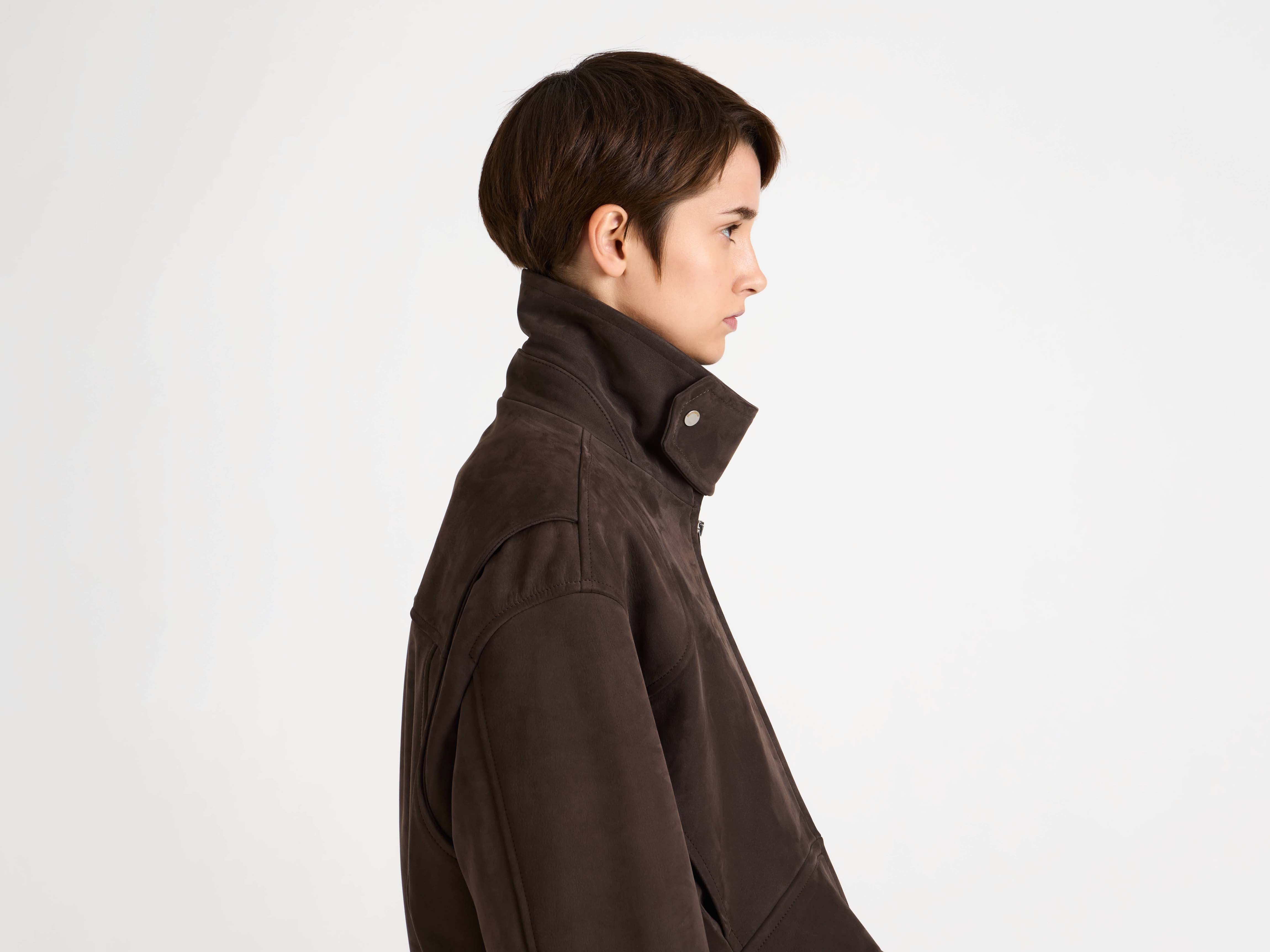 J.W.Anderson Curved Hem Cropped Biker Jacke Damen Braun Leder