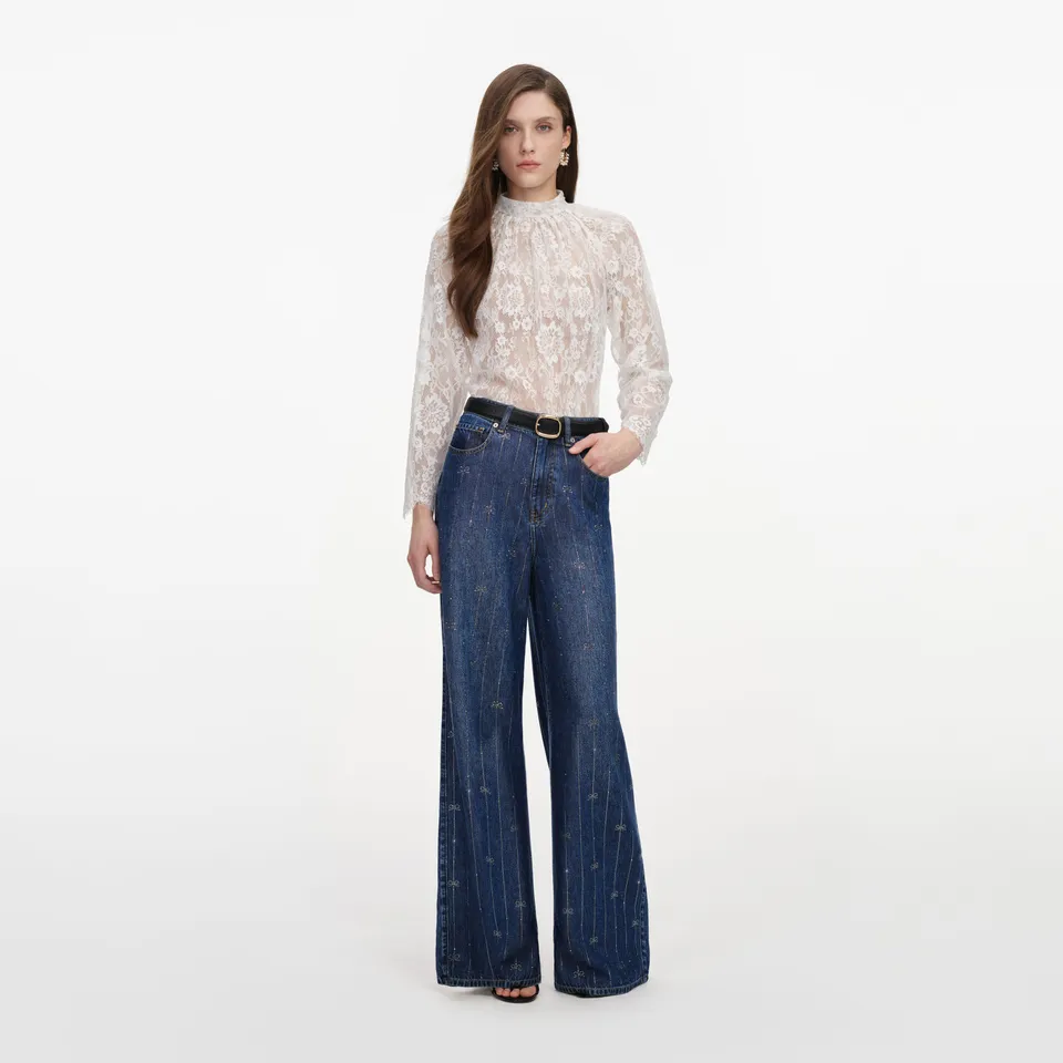 Self Portrait Jeans Denim blau Strass Streifen Gr. 26