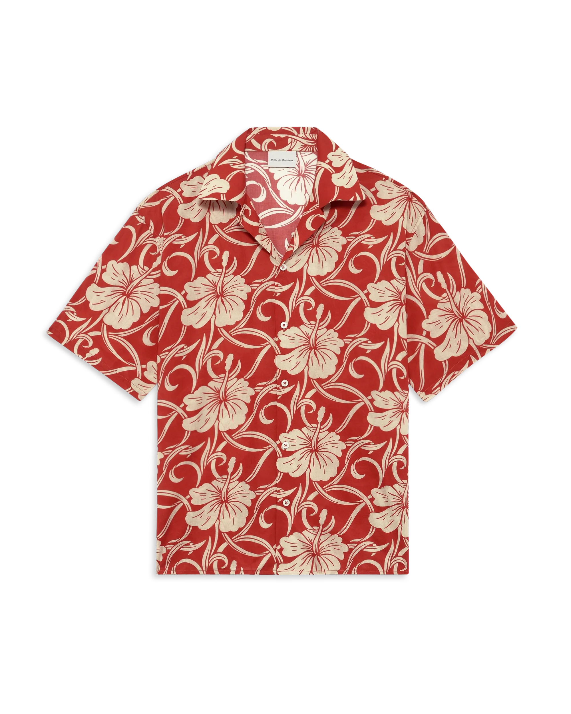 Drôle De Monsieur Chemise Hibiscus Monogramme Hemd Rot Kurzarm