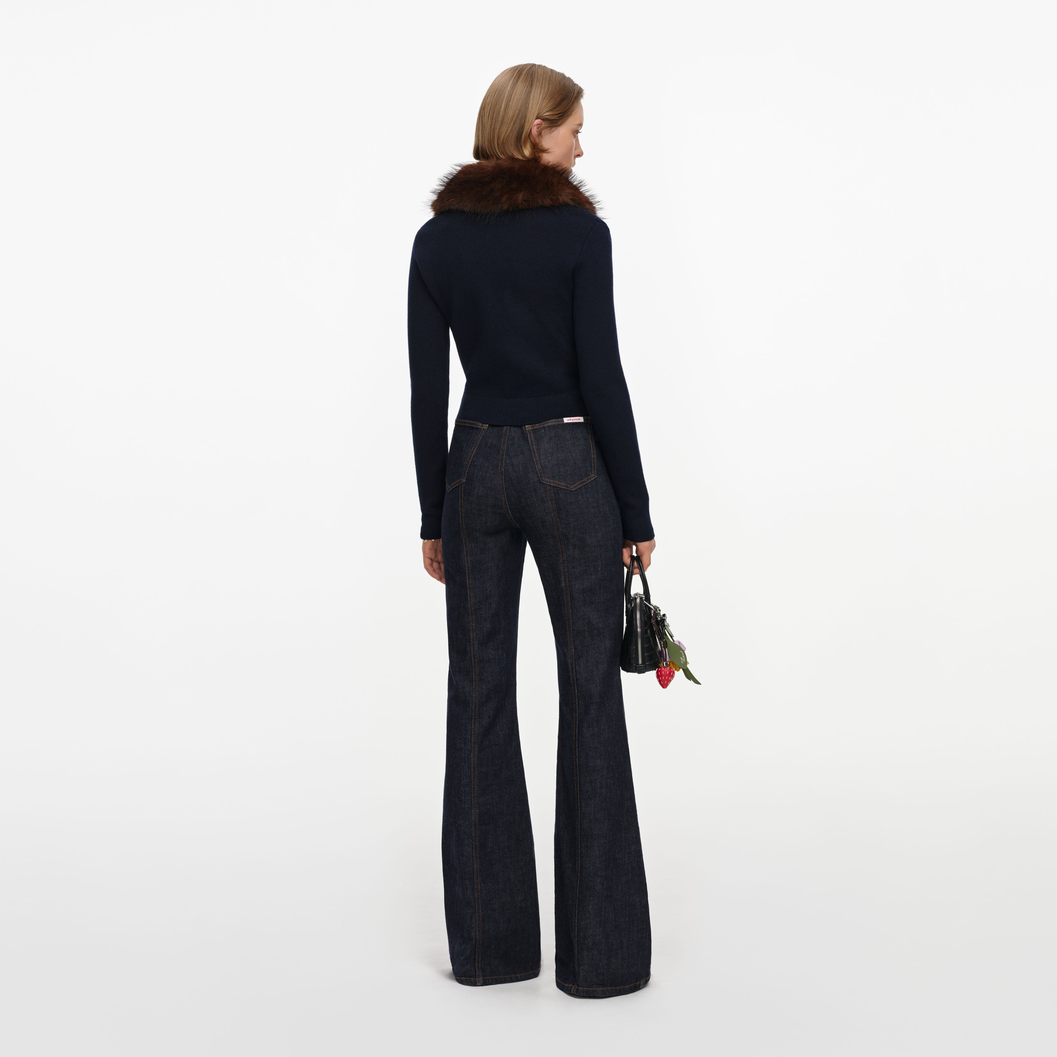Self Portrait Faux Fur Cardigan Strick Navy S