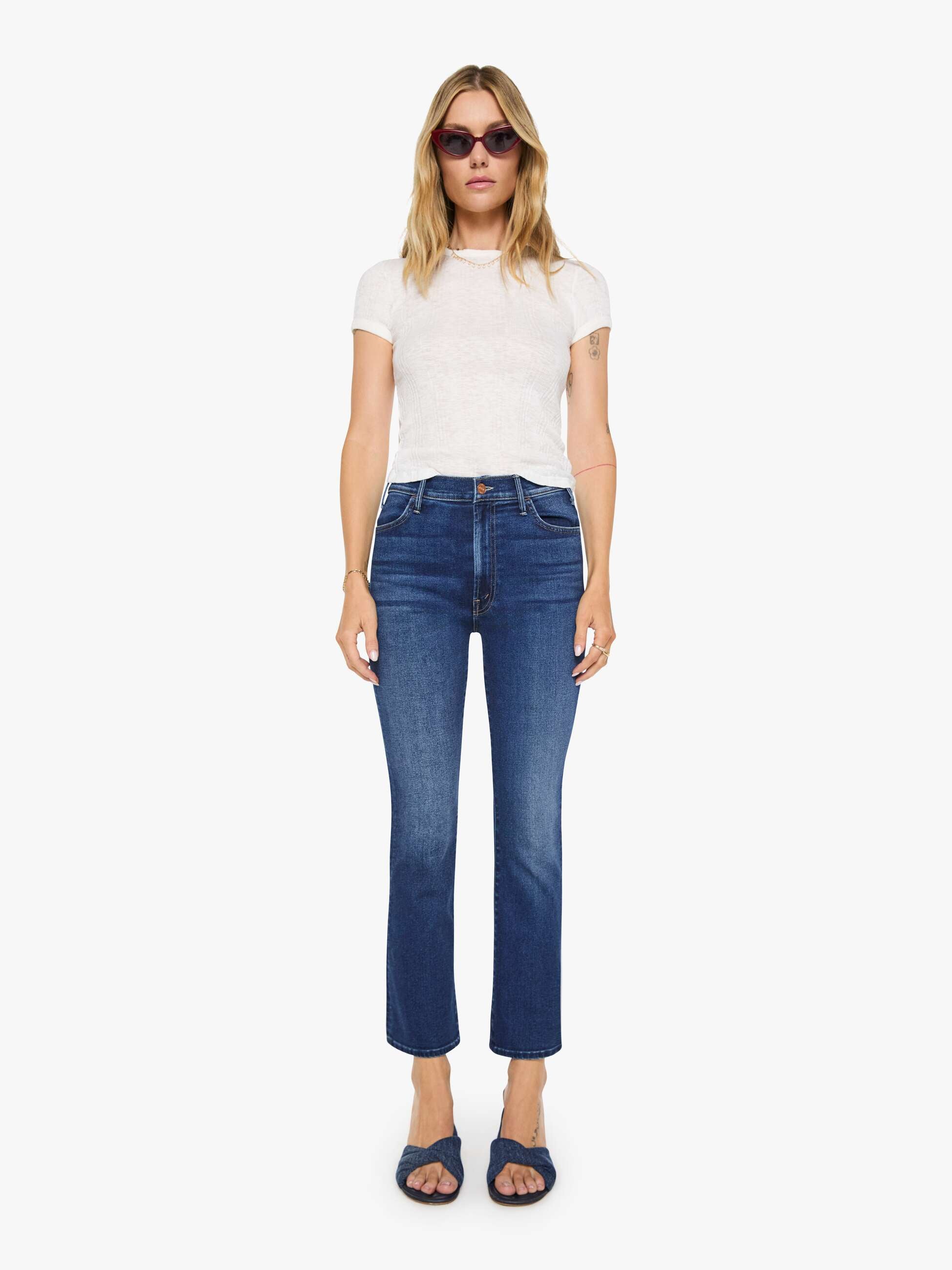 Mother Hustler Ankle Jeans Taking Chances blau High-Rise Flare