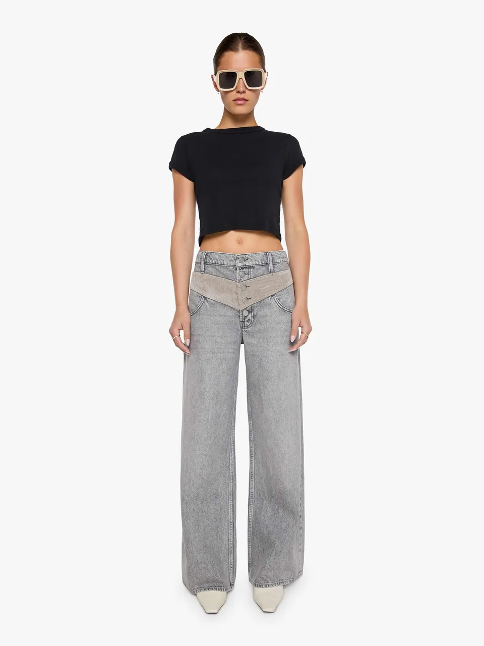 Mother Snacks Mix Jeans Rocky Road Grau Wide Leg