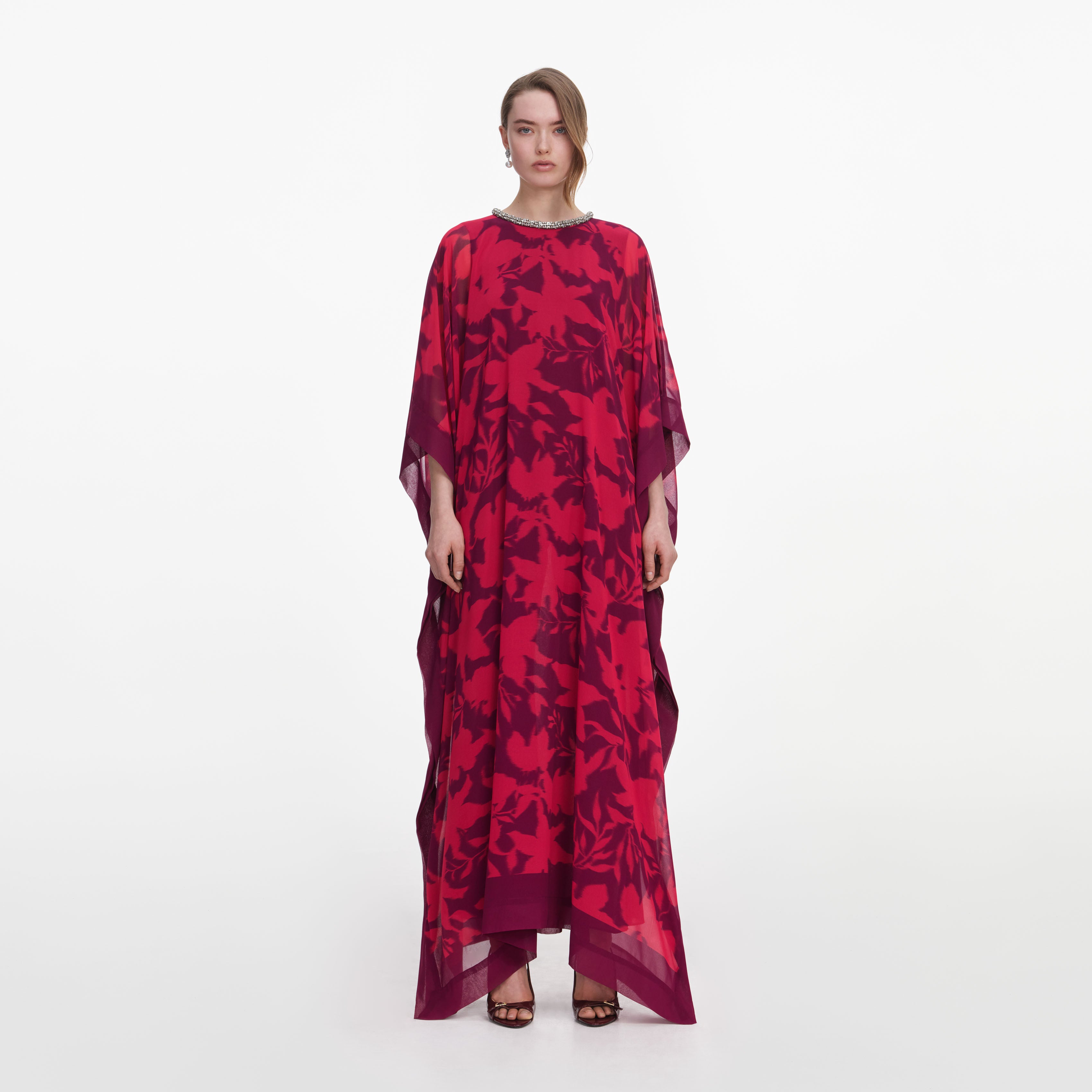 Self Portrait Swim Pink Floral Kaftan Kleid Rosa S