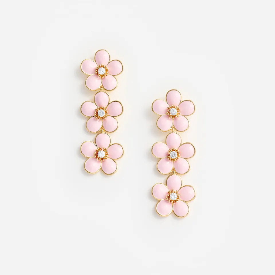 Self Portrait Pink Enamel Flower Ohrringe Rosa Tiered