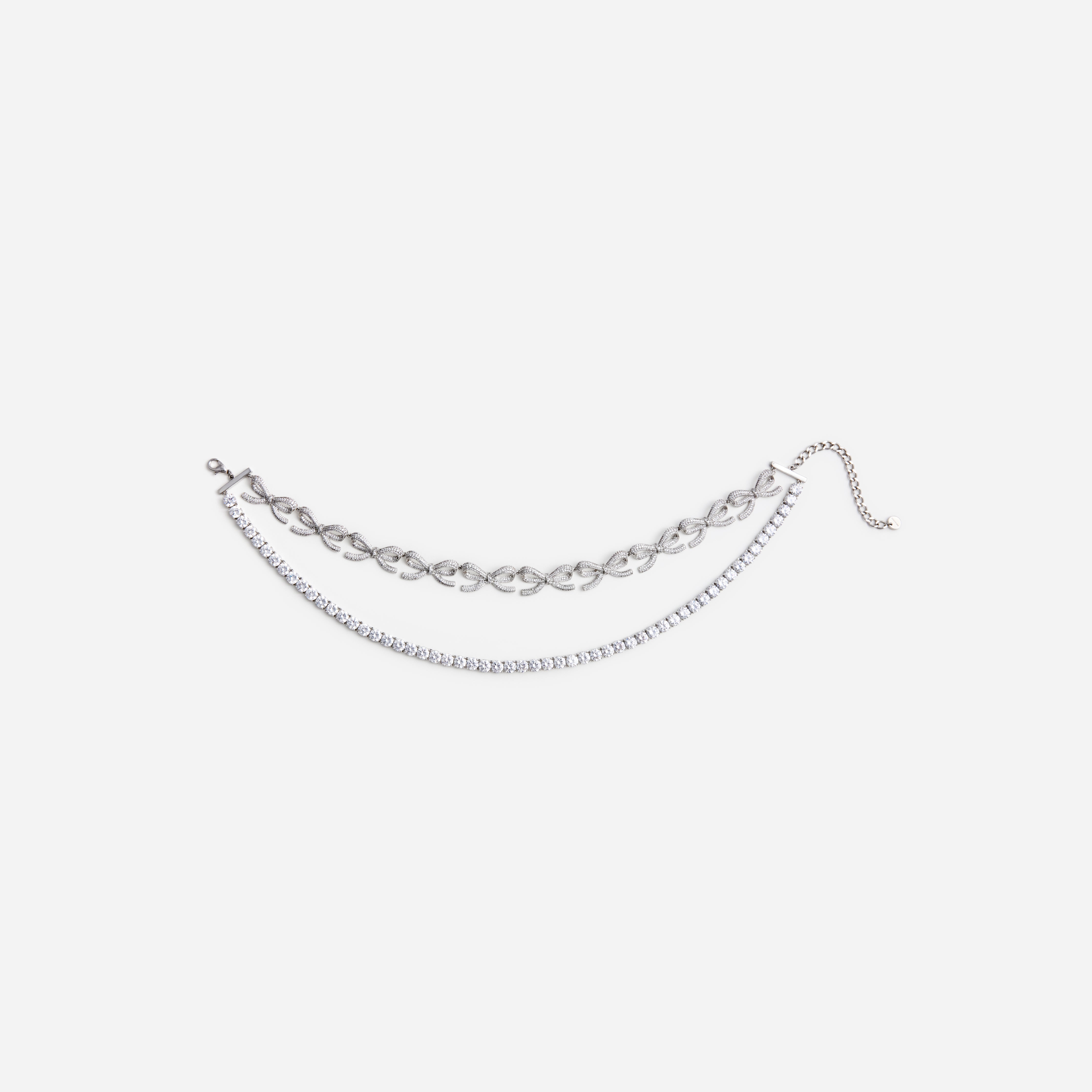 Self Portrait Crystal Bows Diamante Necklace Kette Silber