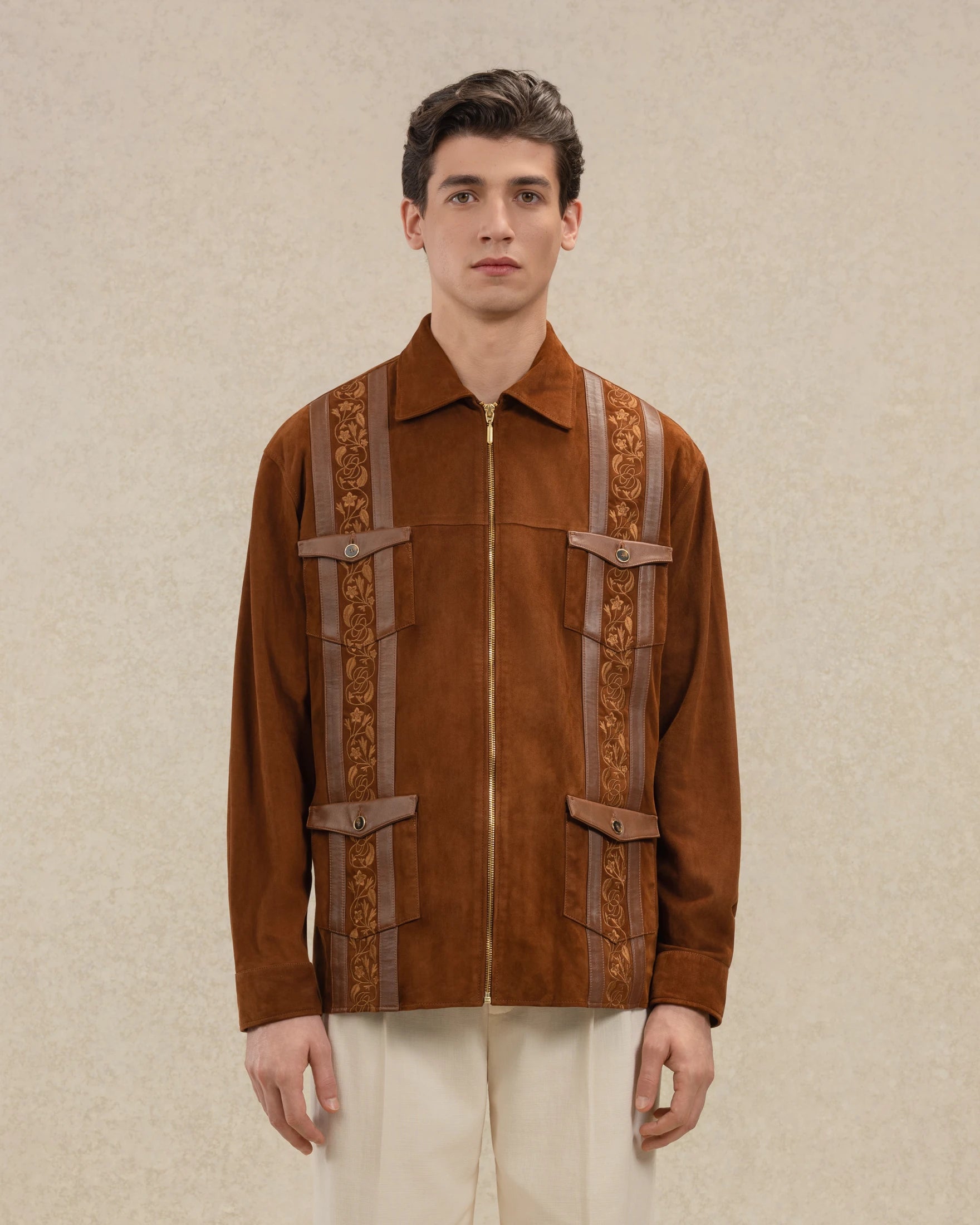 Drôle De Monsieur Suède Lederjacke braun bestickt