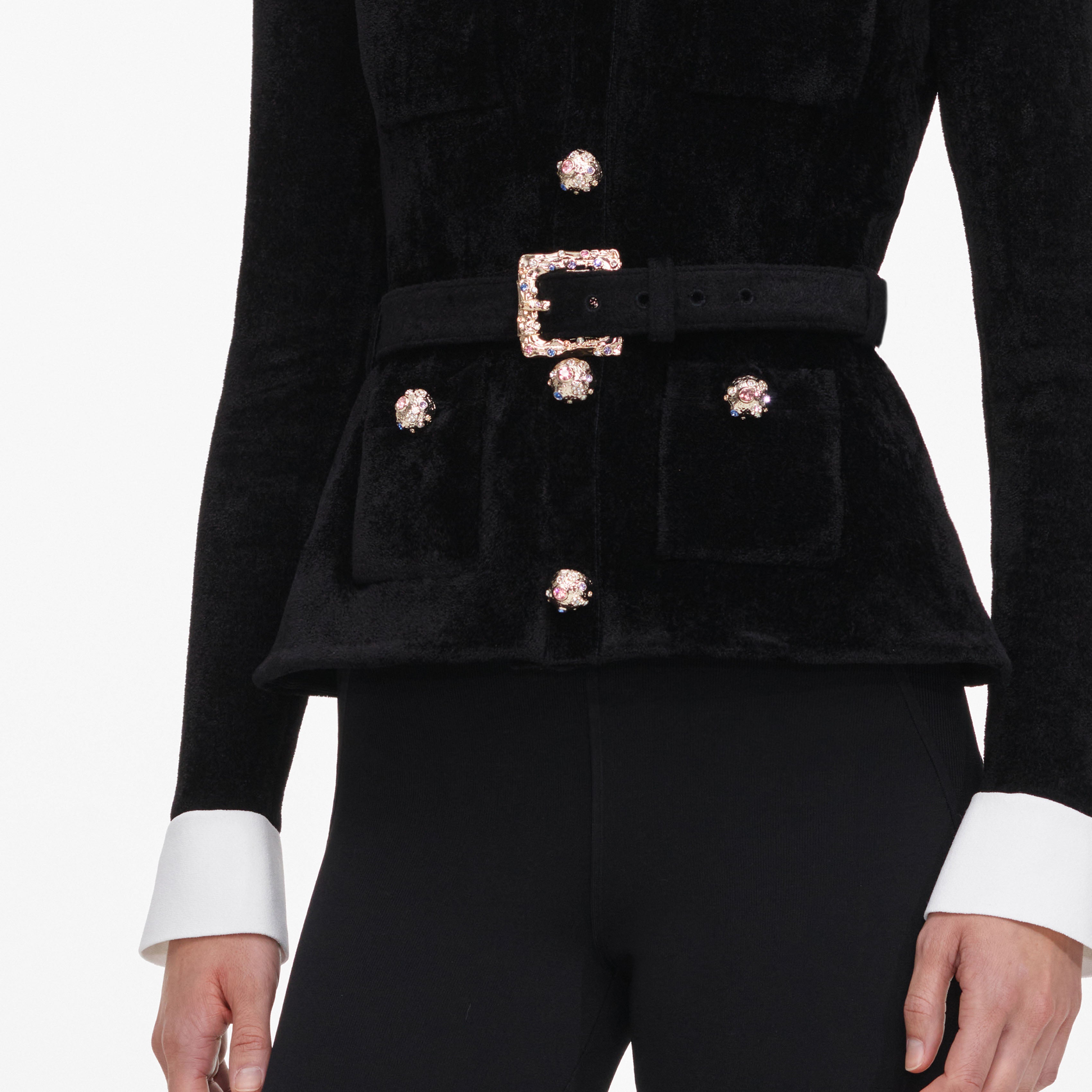 Self Portrait Chenille Stricktop Schwarz V-Ausschnitt