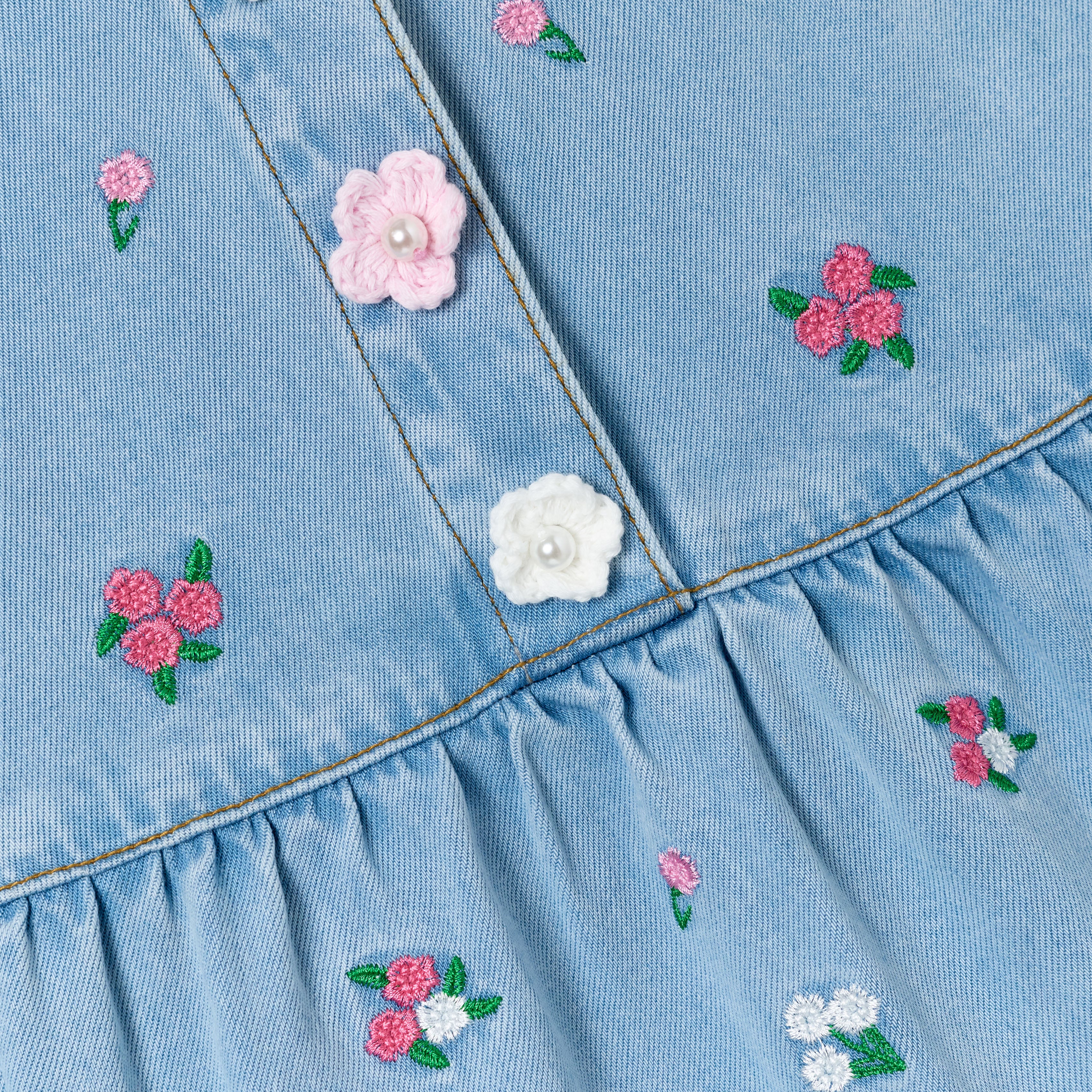Self Portrait Denim Flower Jeanskleid blau Kinder bestickt