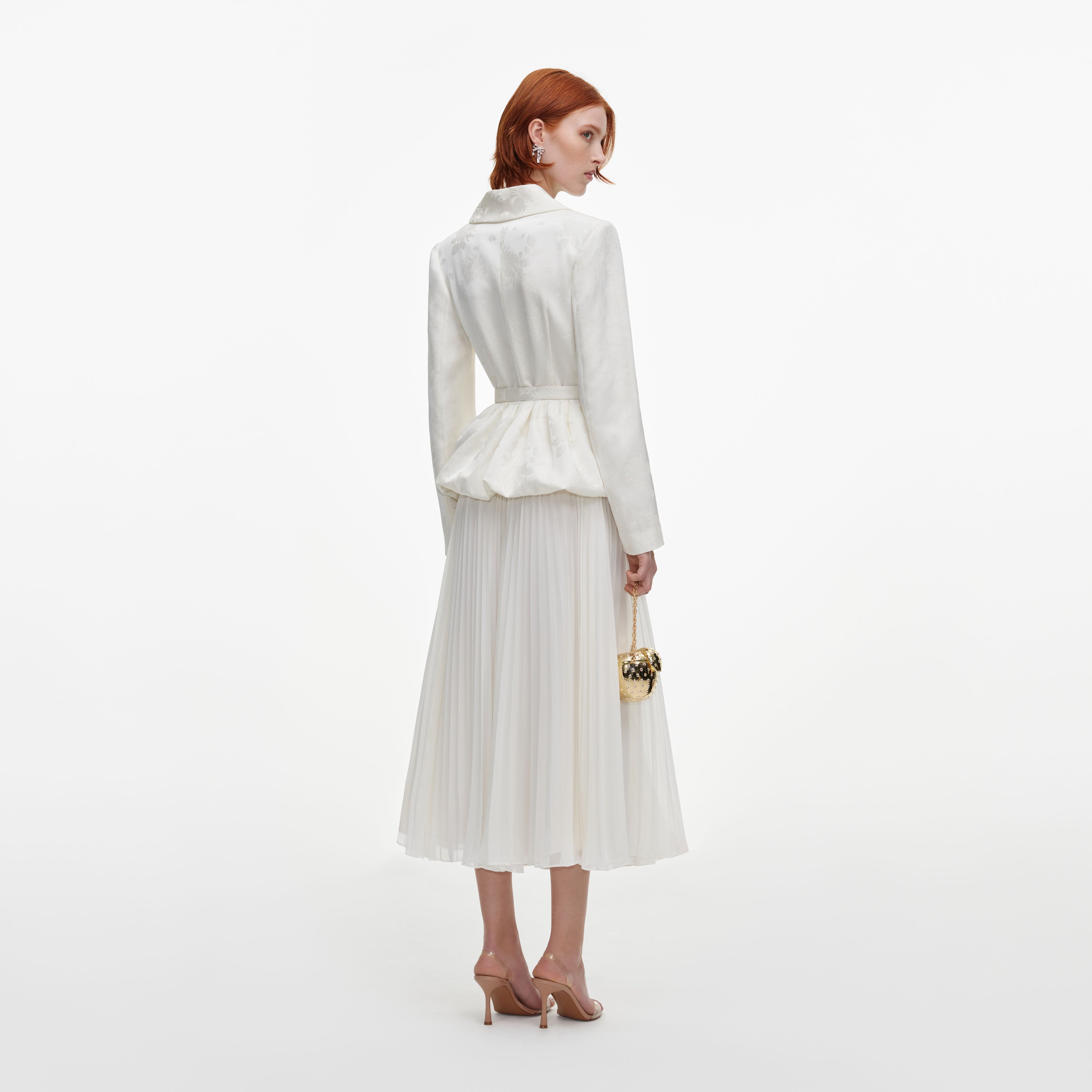 Self Portrait Cream Jacquard Midi-Kleid creme 2-in-1