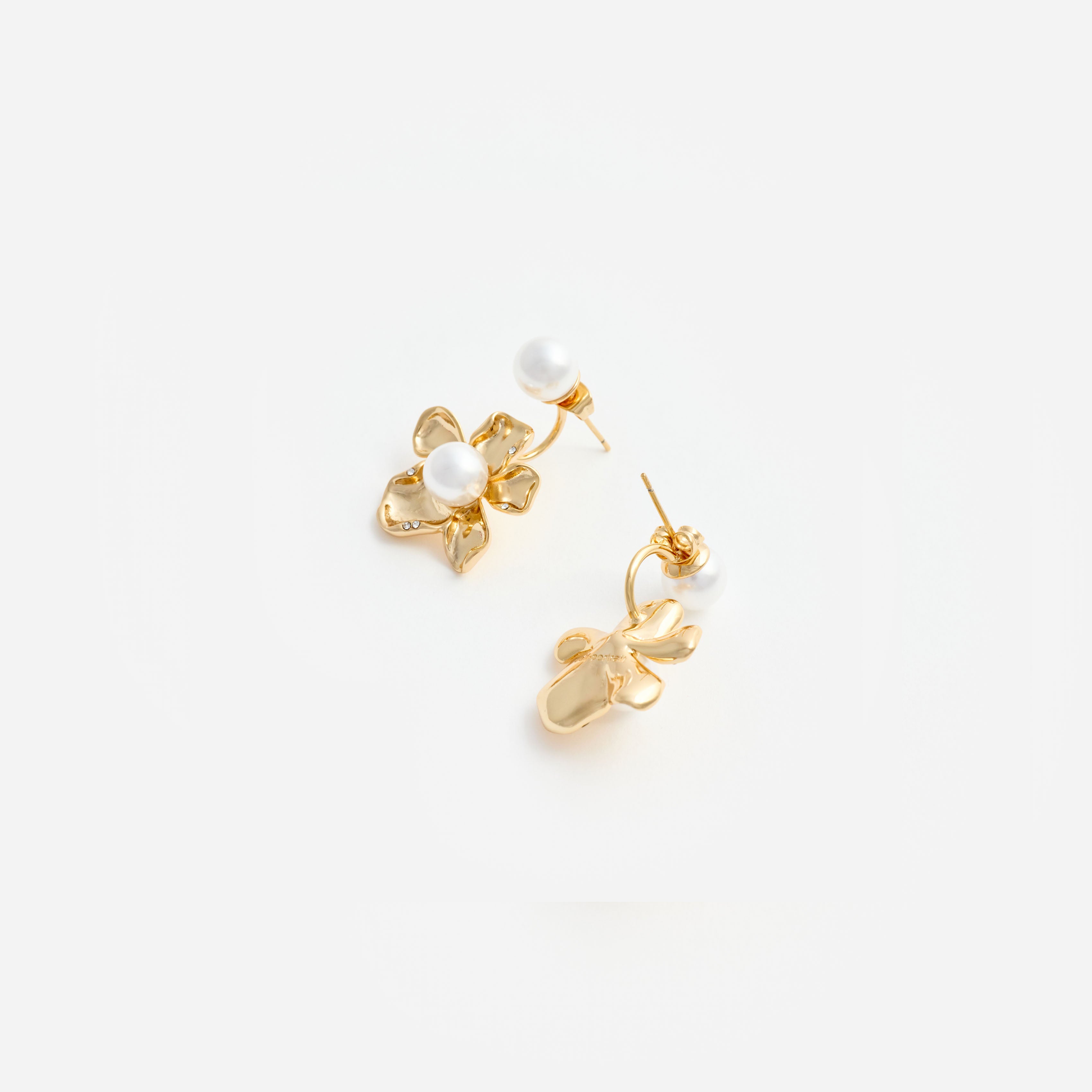Self Portrait Gold Flower Pearl Ohrringe Gold Creme