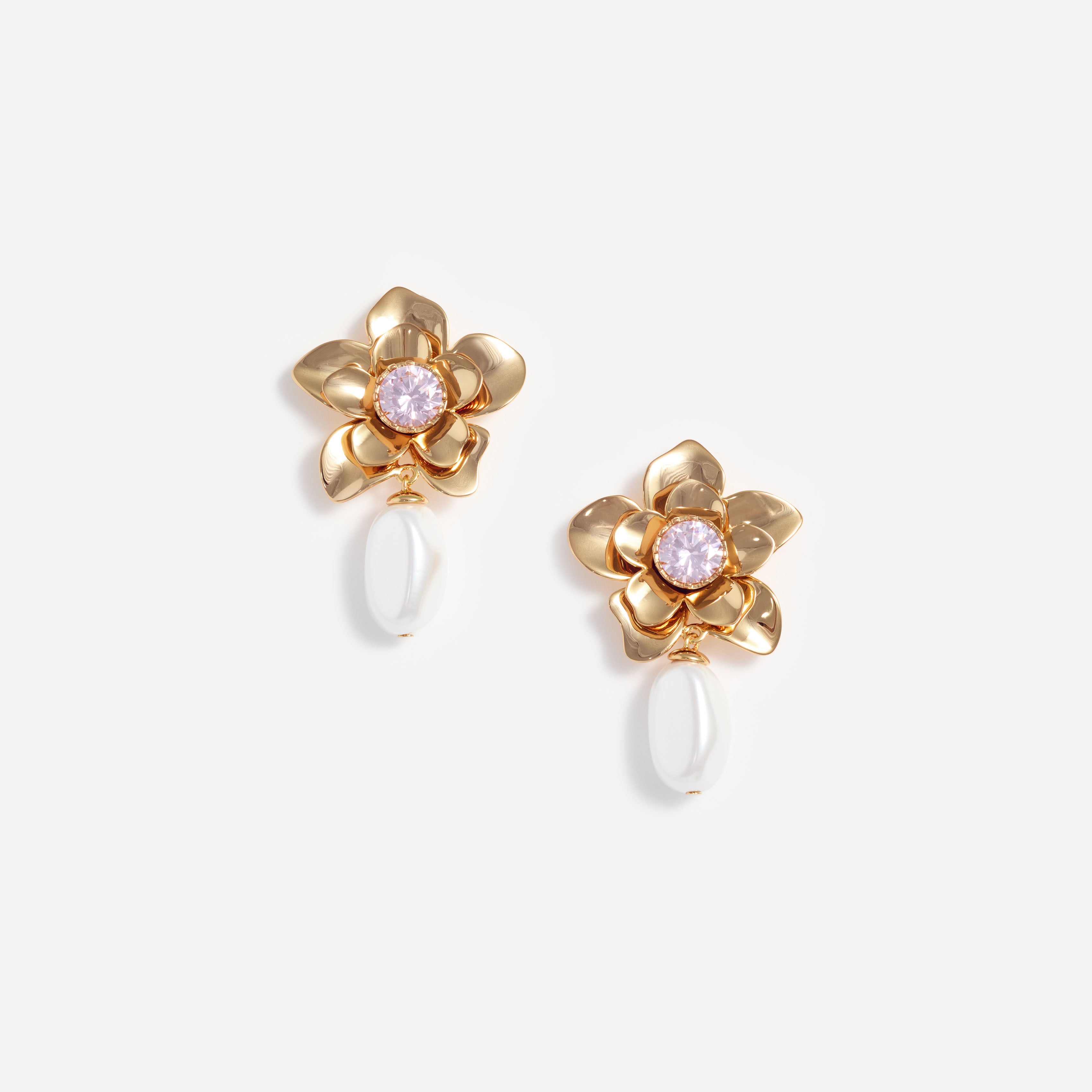 Self Portrait Gold Flower Ohrringe Pink Kristall Gold