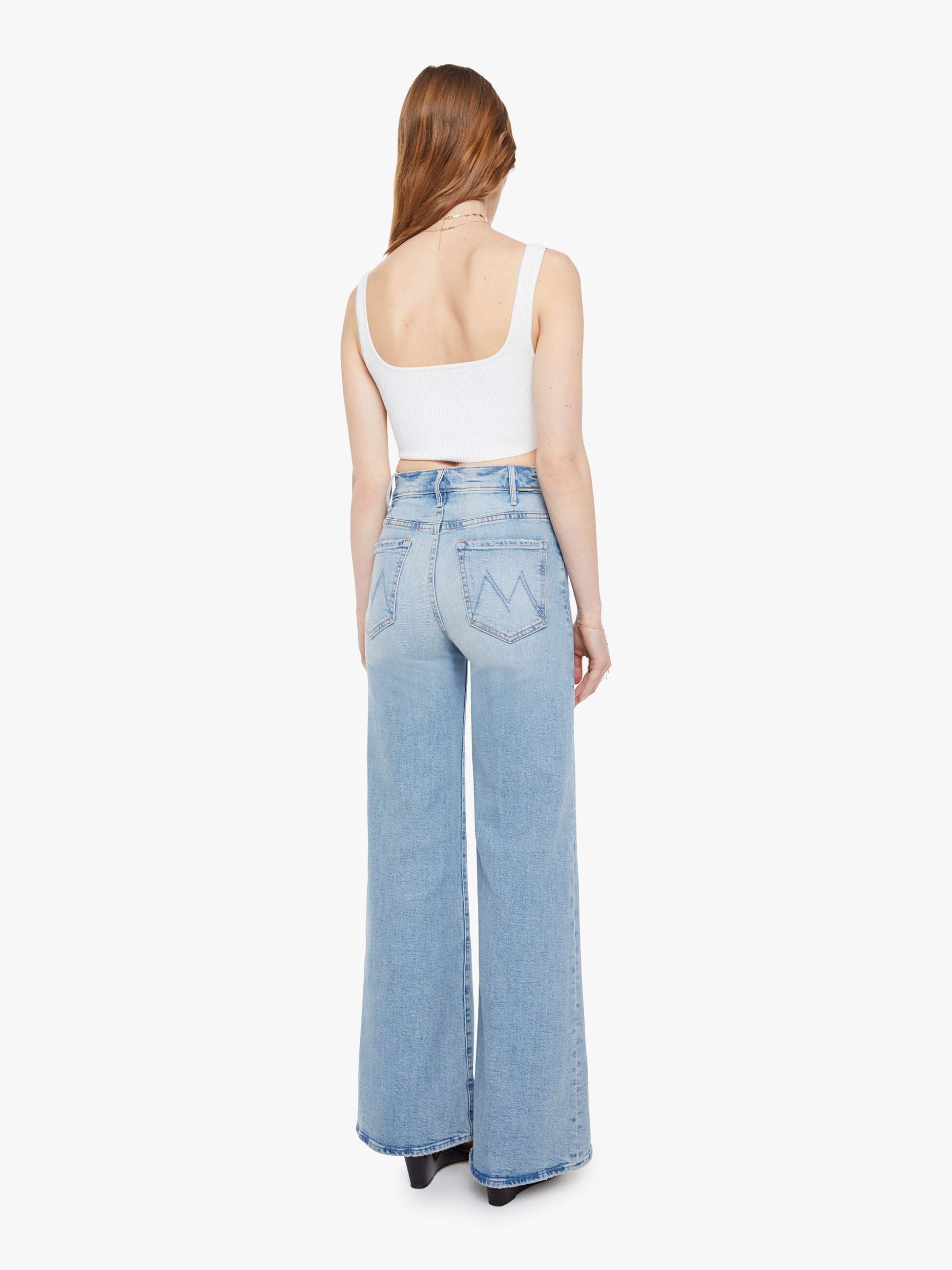 Mother Denim Hustler Roller Sneak Jeans Hellblau Weit