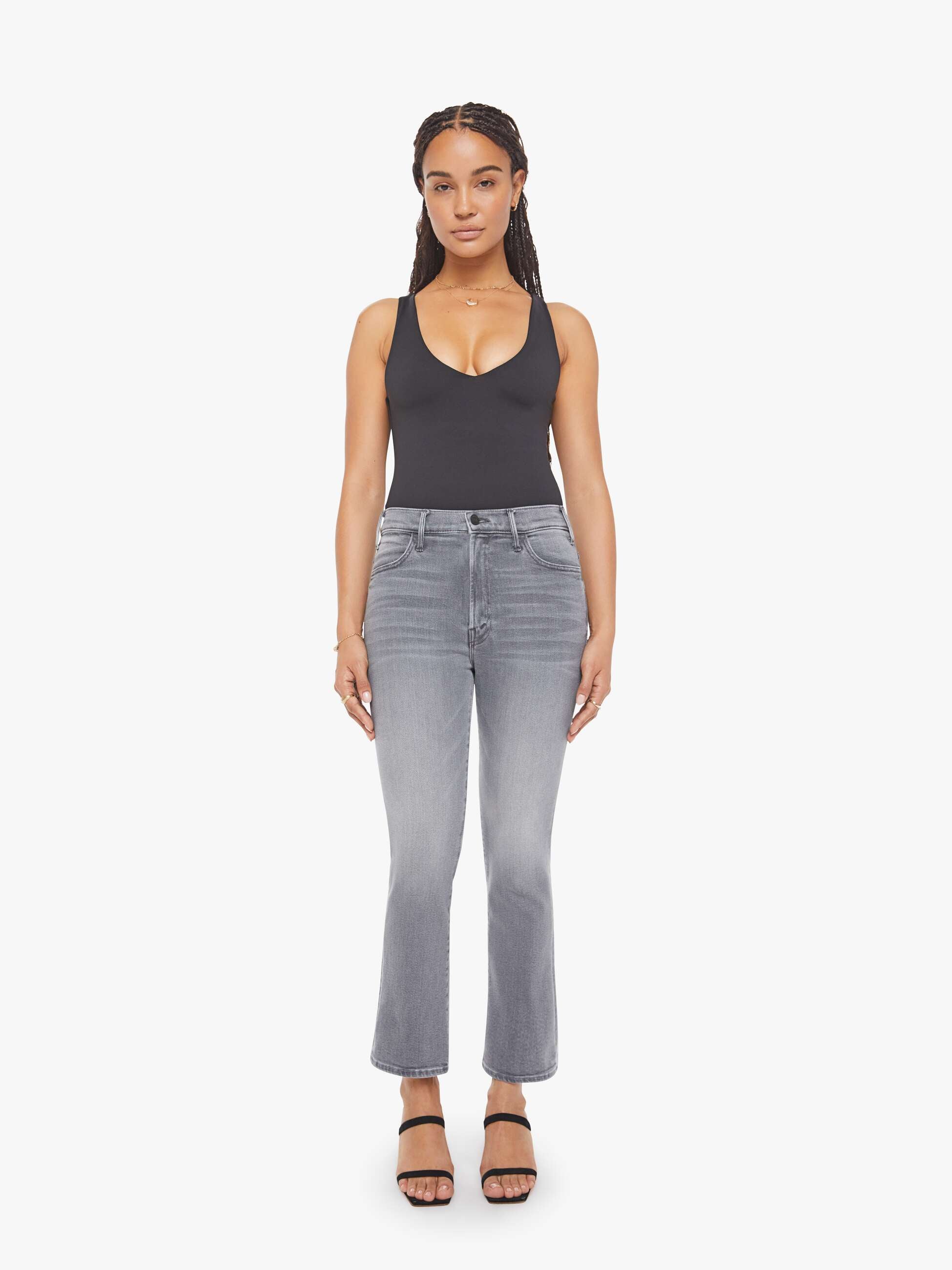 Mother Lil Hustler Ankle Petite Jeans Escape Goat Grau
