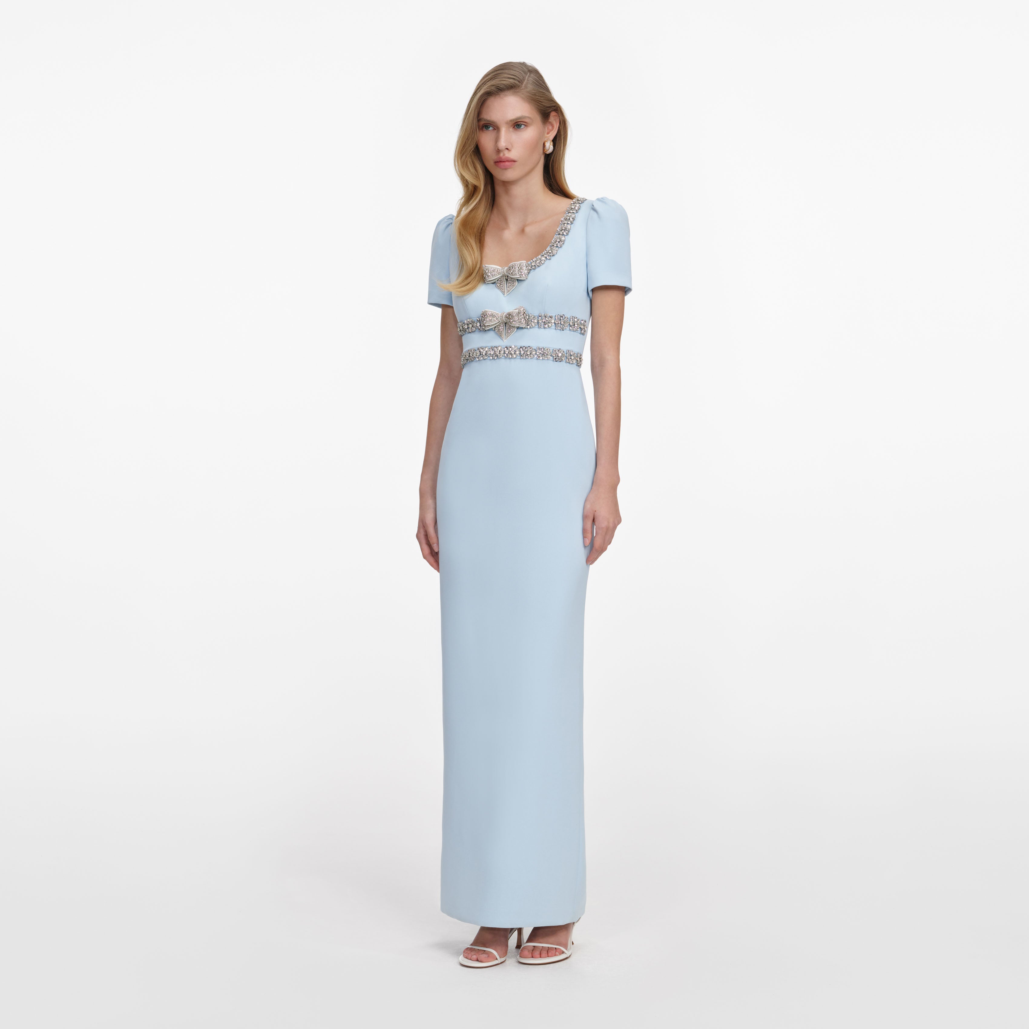 Self Portrait Blue Crepe Bow Maxikleid blau Schleife