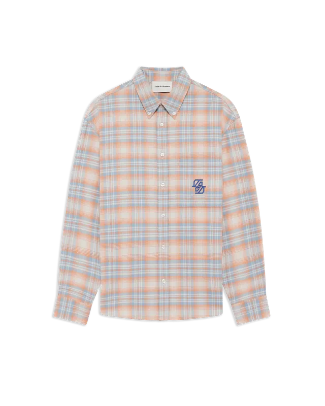 Drôle de Monsieur Boxy Flanellhemd Orange Karo Baumwolle