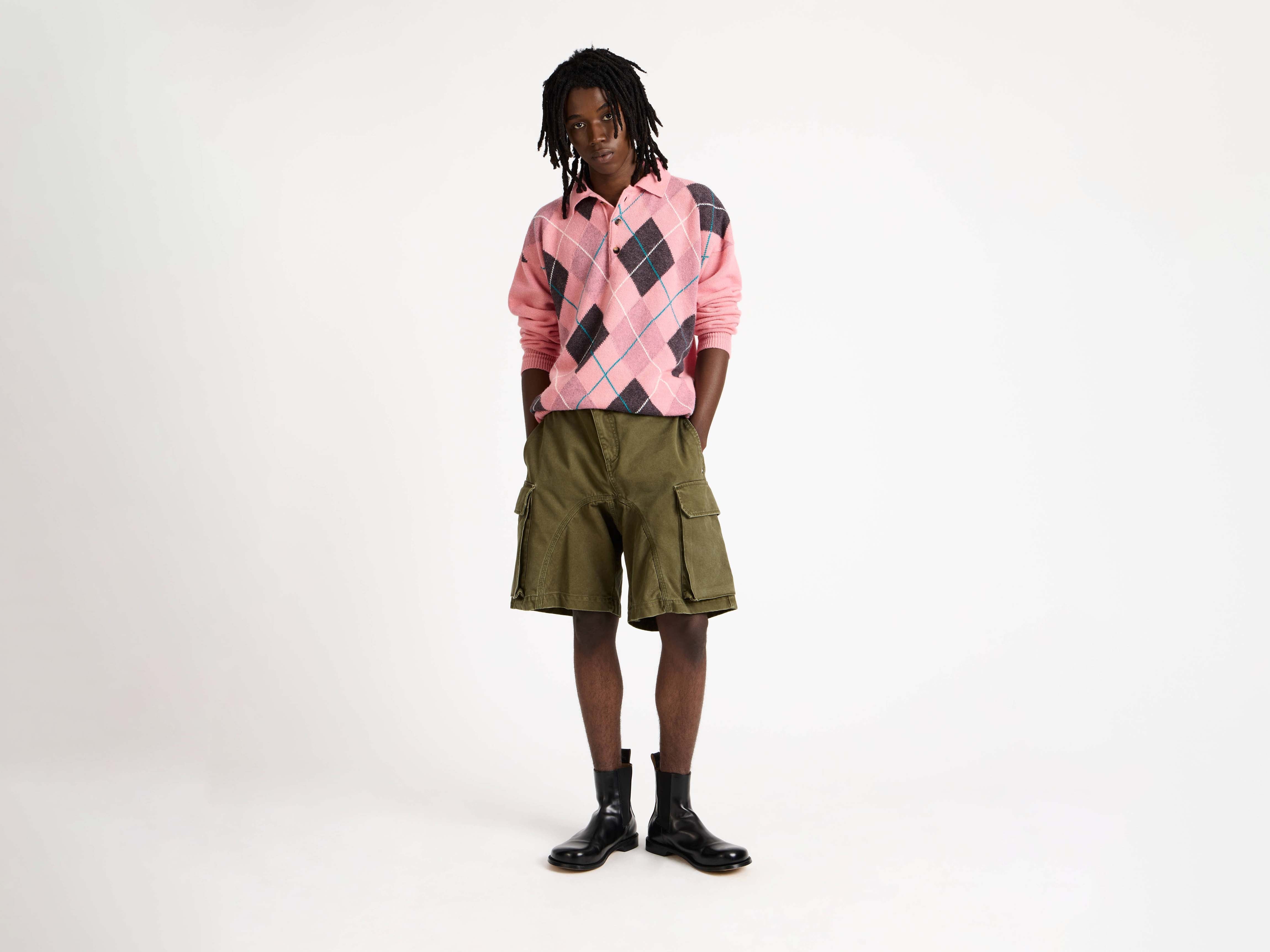 J.W.Anderson x Pringle Argyle Polo Strickpolo Bubblegum Herren