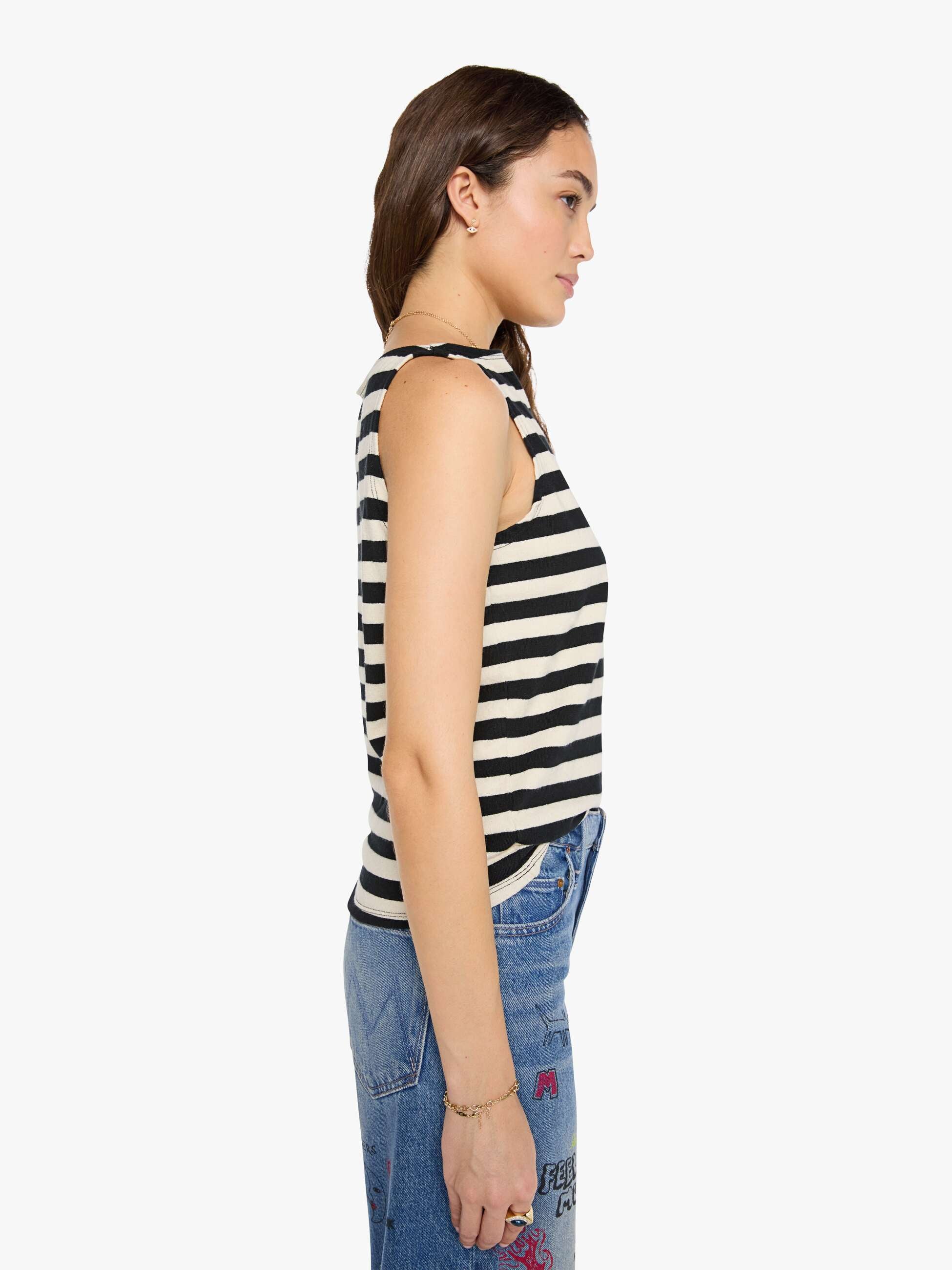 Mother Tees The Even Keel Top Schwarz Natur Streifen