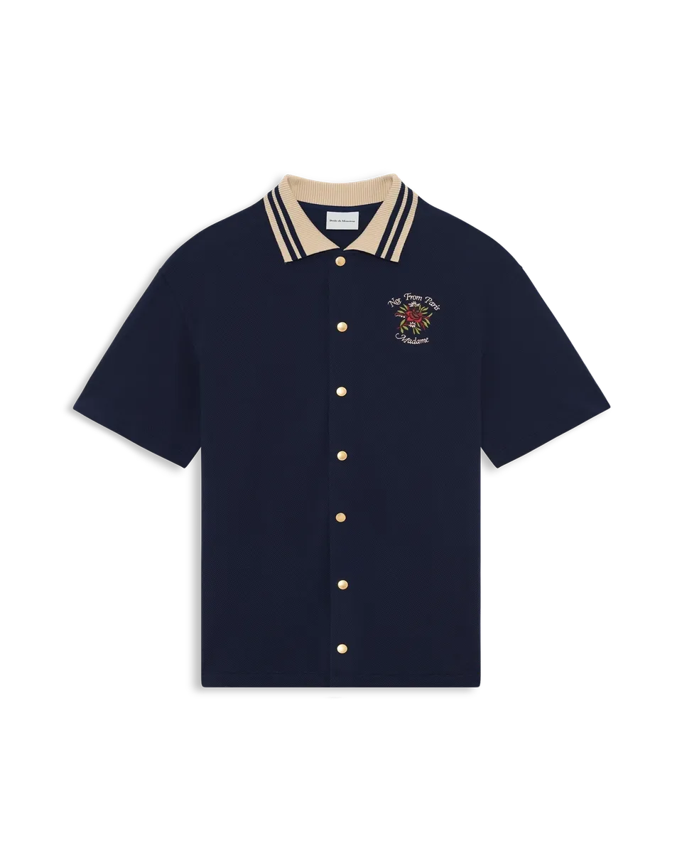 Drôle De Monsieur Chemise Slogan Rose Hemd Baumwolle Navy