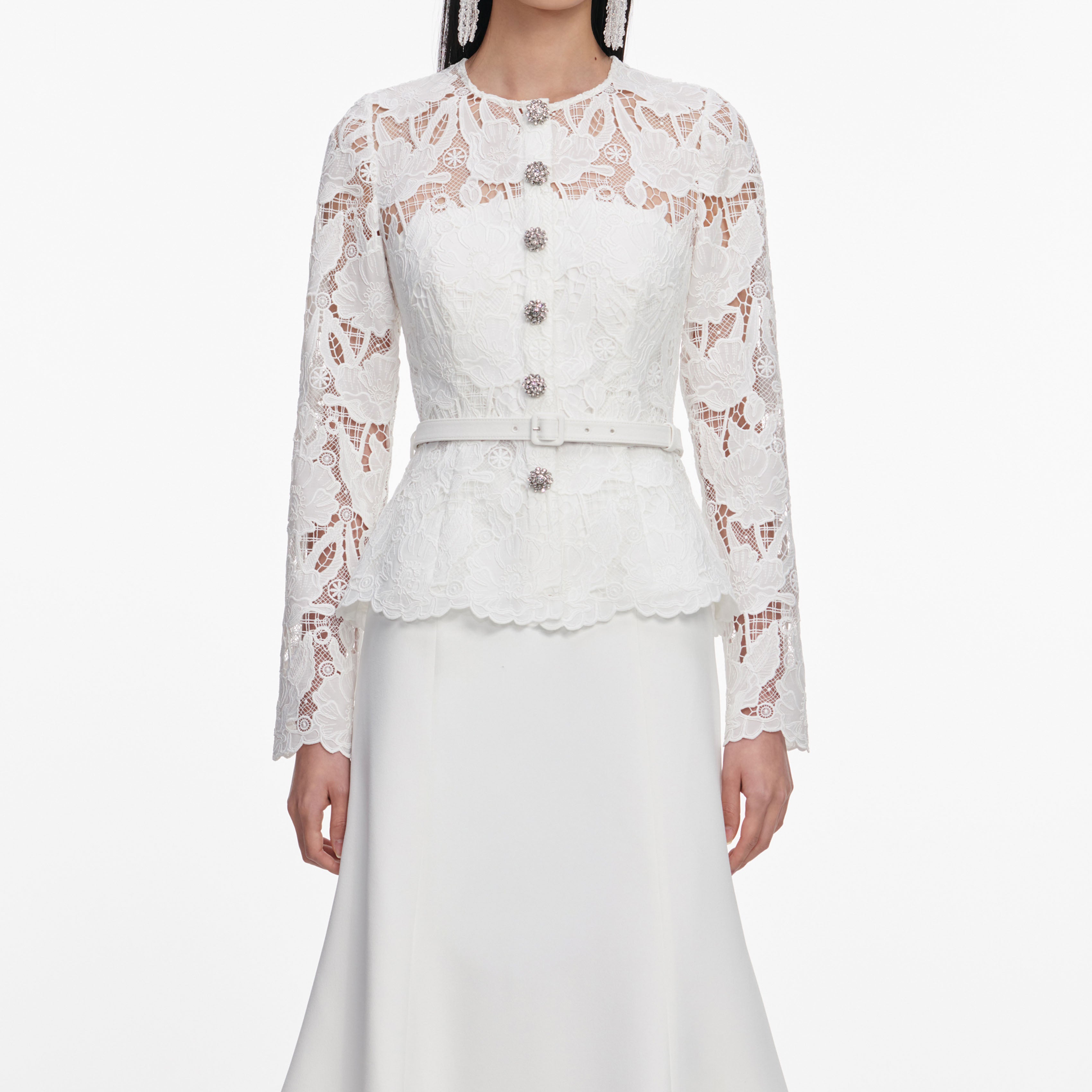 Self-Portrait Lace Crepe Midi Kleid weiss Spitze