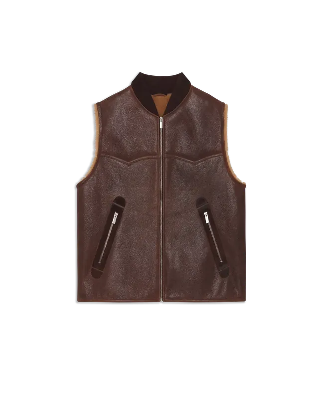 Drôle De Monsieur Shearling Sleeveless Zipped Vest Weste braun Leder