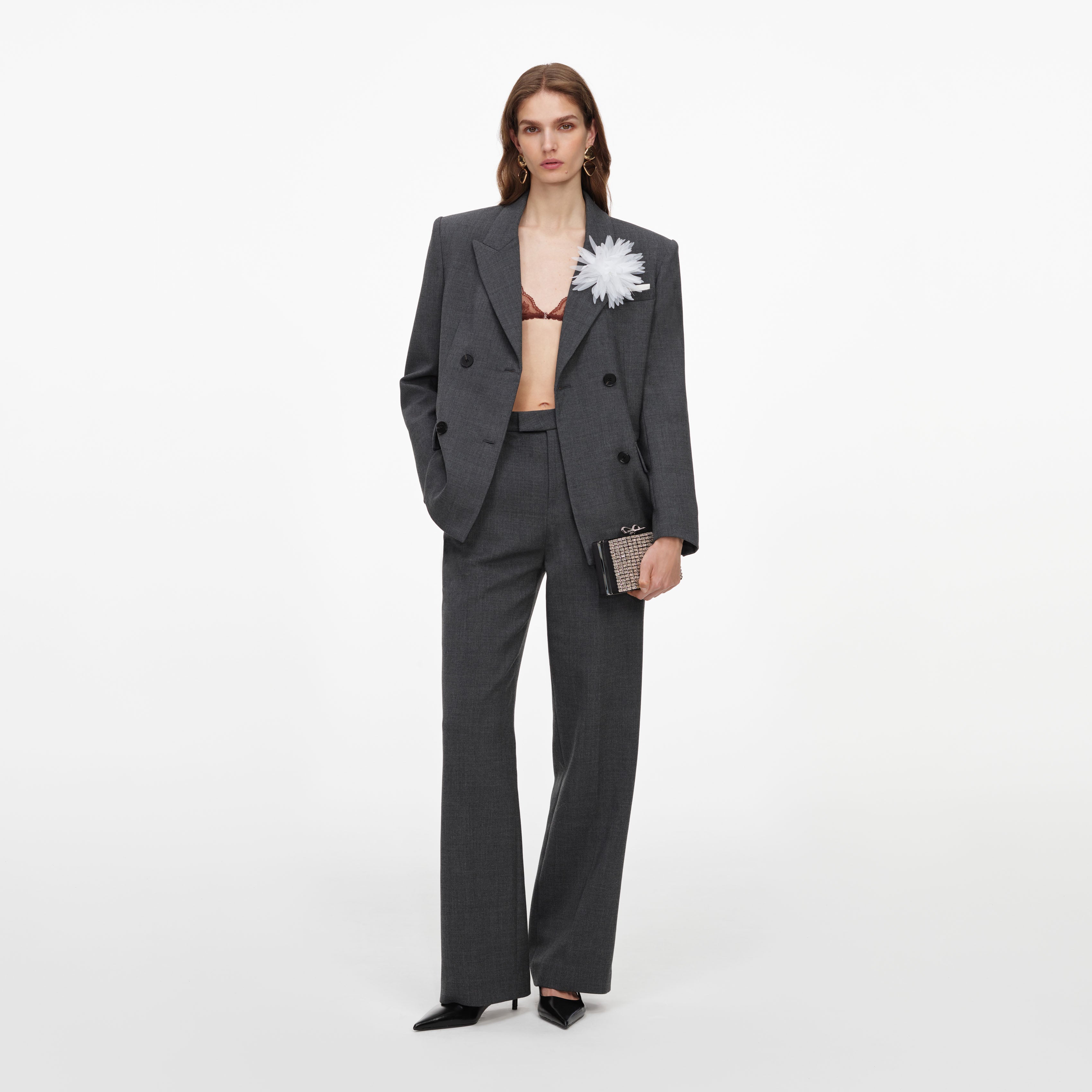 Self-Portrait Tailored Trousers grau Wolle High Waist