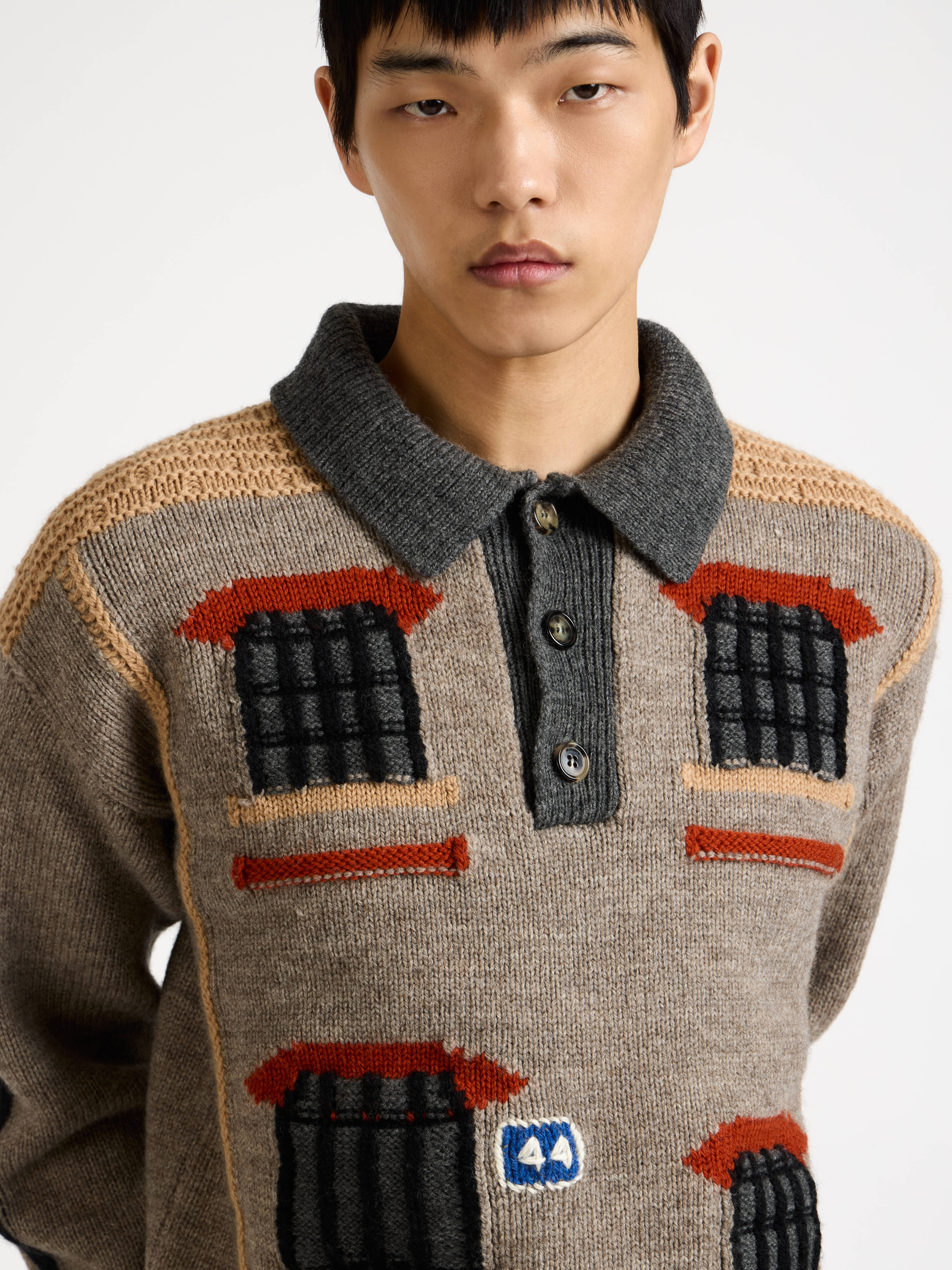 J.W.Anderson House Polo Jumper Strickpullover Beige Melange