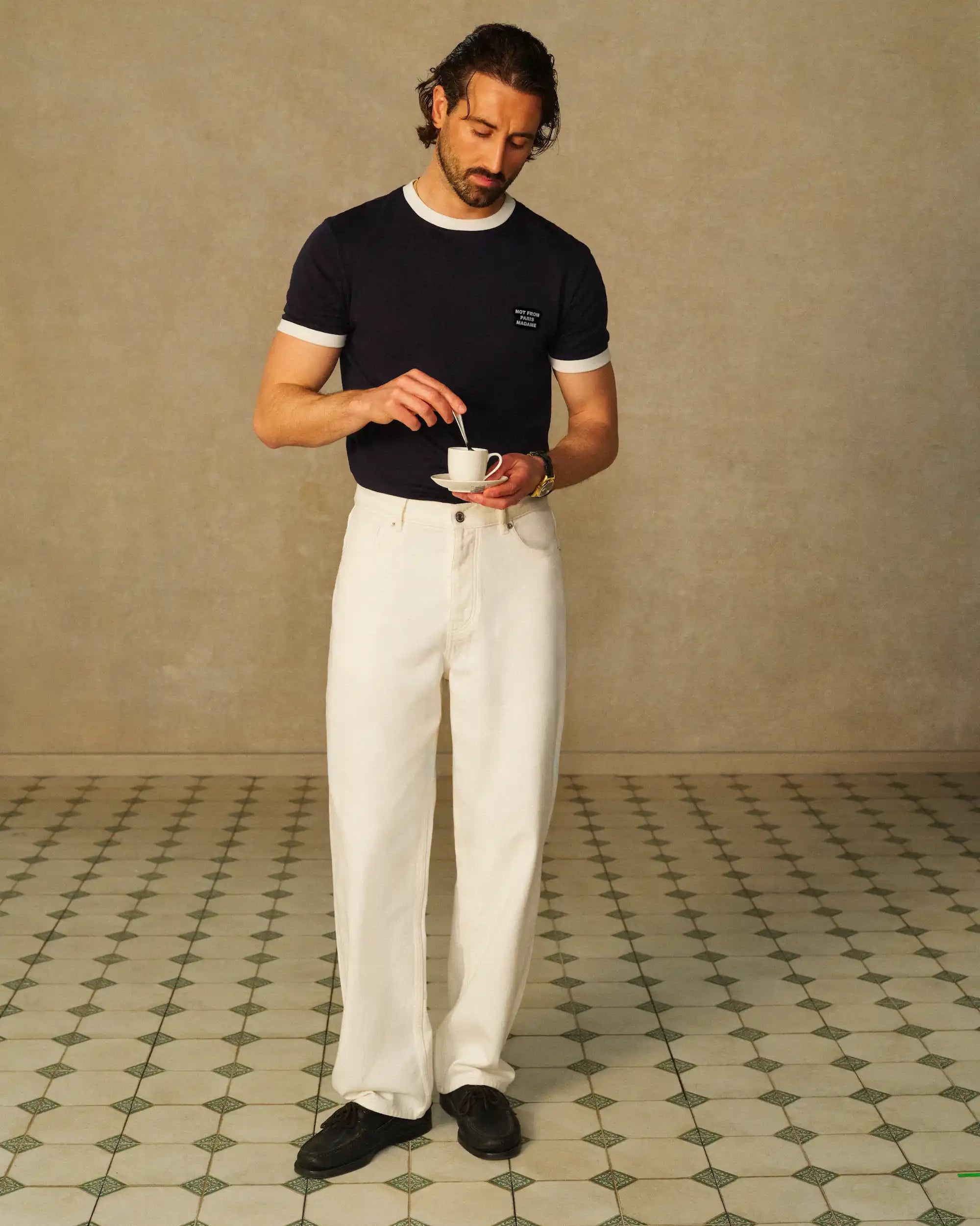 Drôle De Monsieur Contrasted Slogan T-shirt T-Shirt Navy Baumwolle