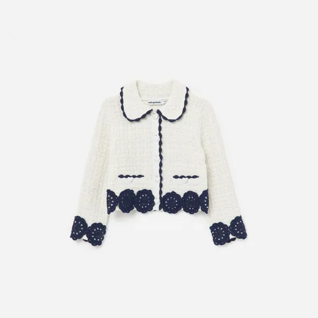 Self Portrait Cream Knit Contrast Trim Cardigan Strickjacke Creme Kinder