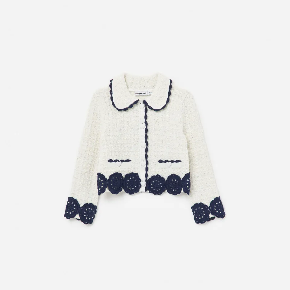 Self Portrait Cream Knit Contrast Trim Cardigan Strickjacke Creme Kinder
