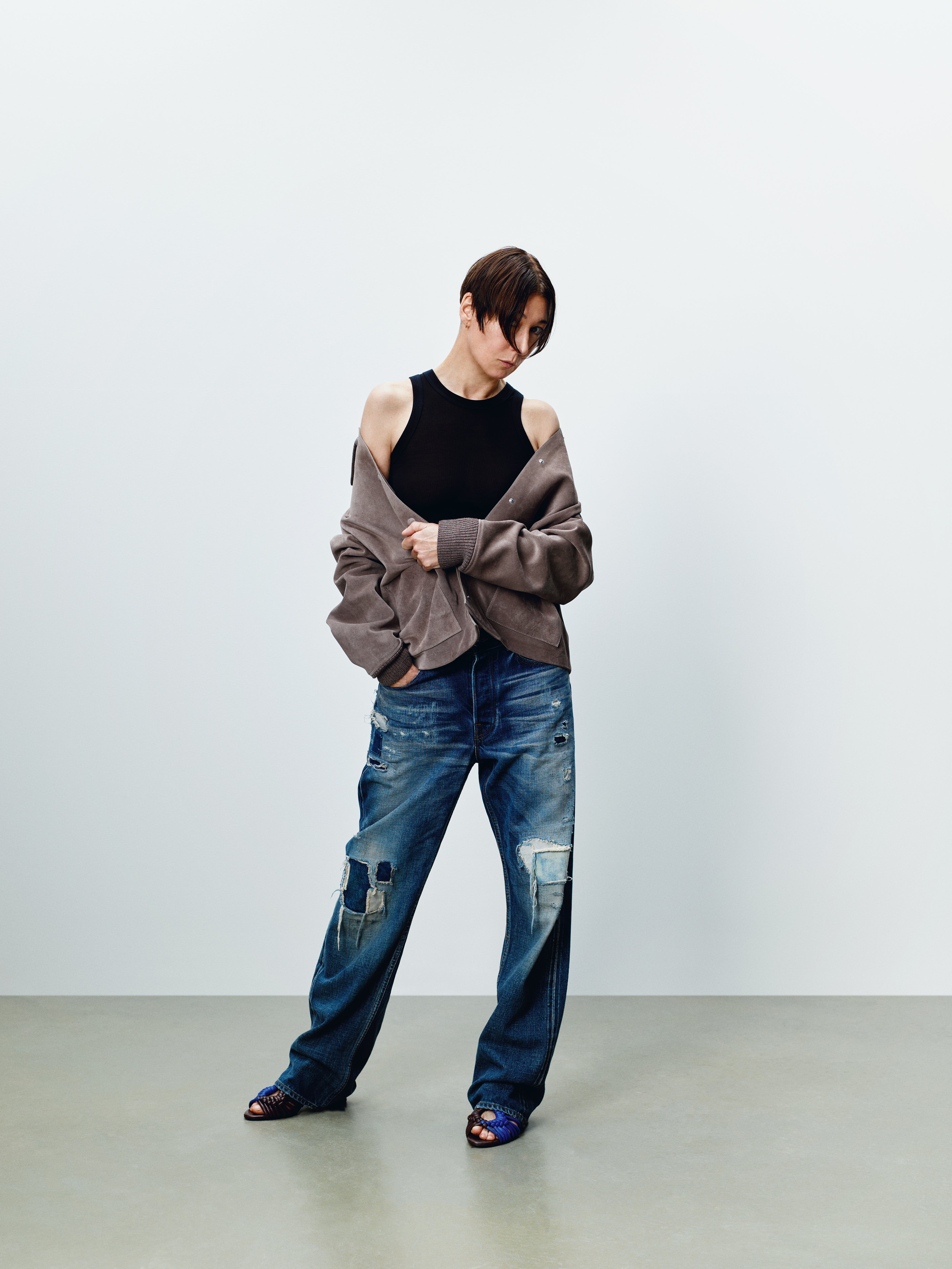 J.W.Anderson Suede Jacke Damen Mausgrau Wildleder