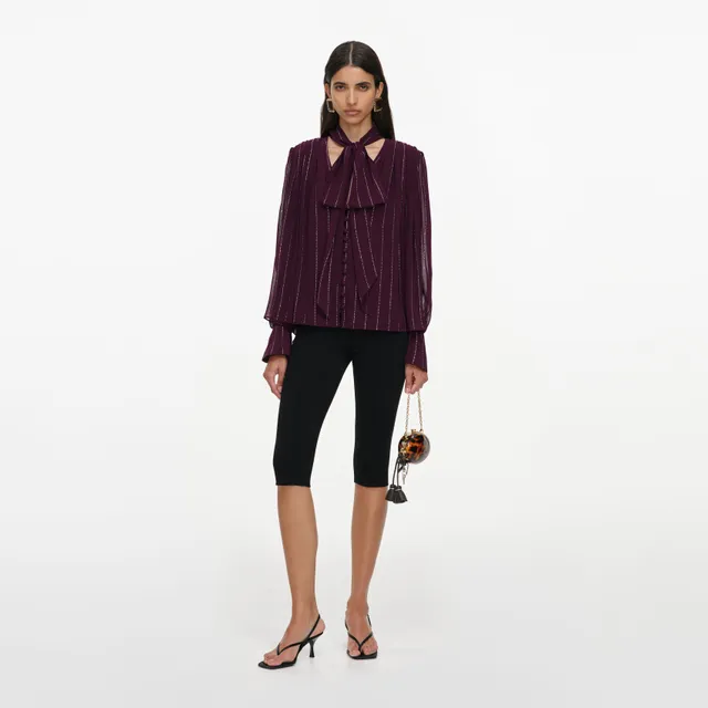 Self Portrait Purple Rhinestone Blouse Bluse Lila Strass