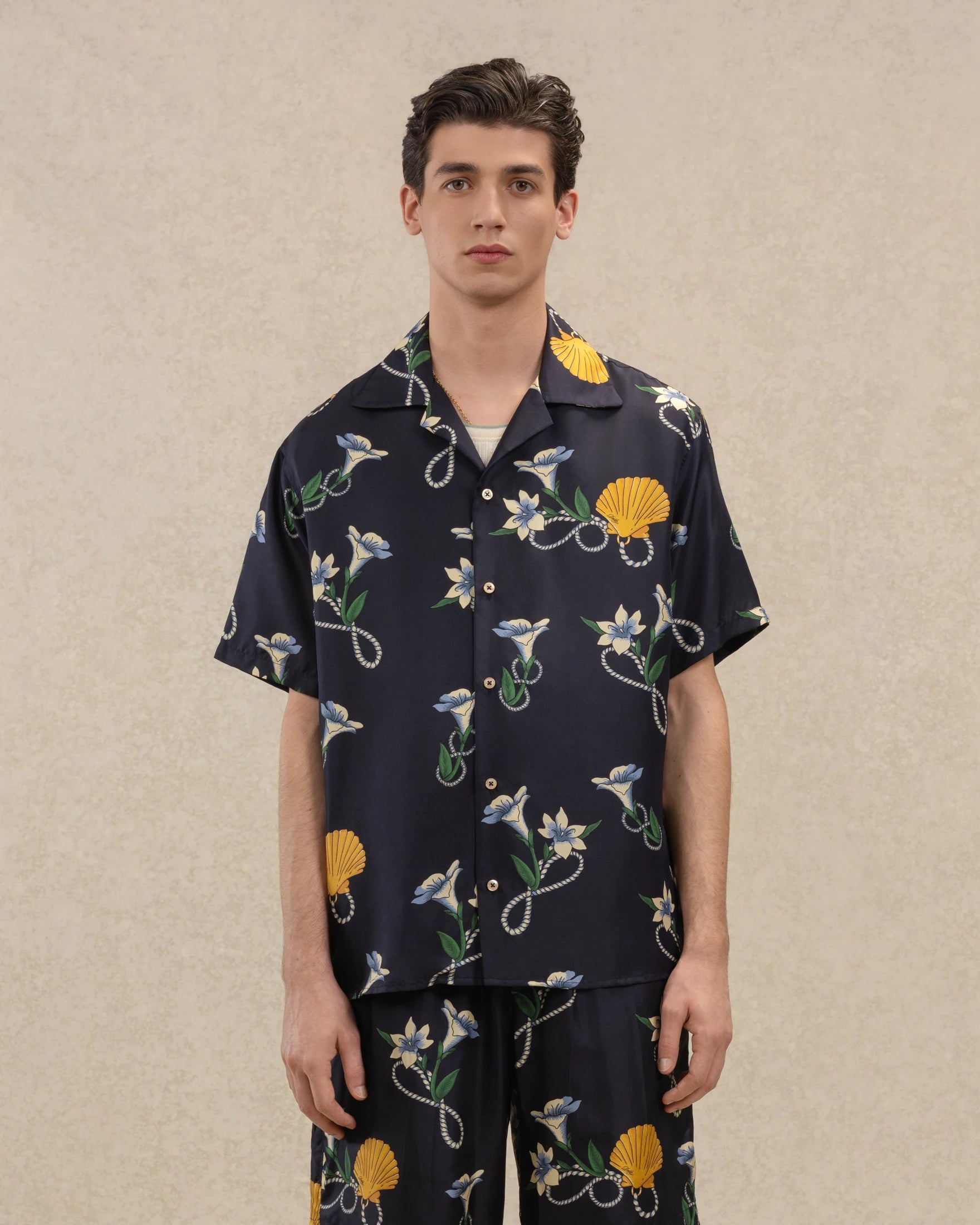 Drôle De Monsieur Chemise Soie Hemd navy Seide Print