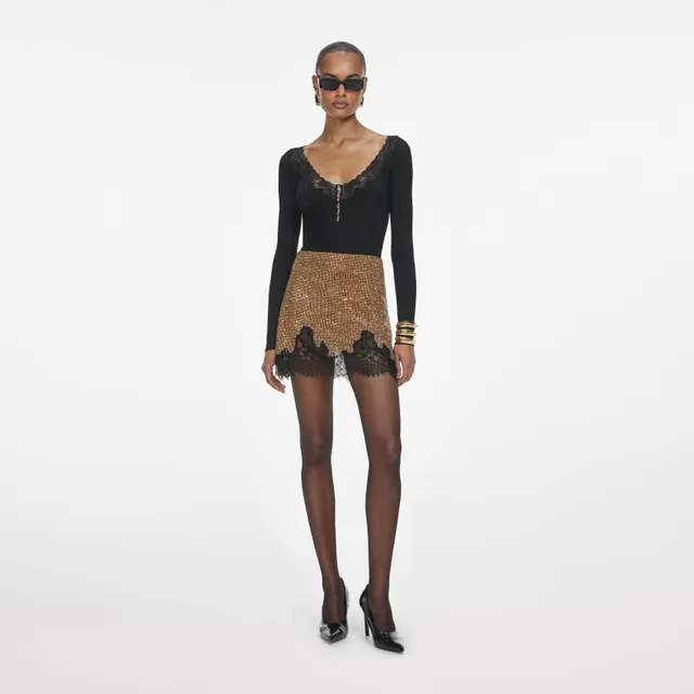 Self Portrait Brown Crystal Chainmail Mini Rock Braun