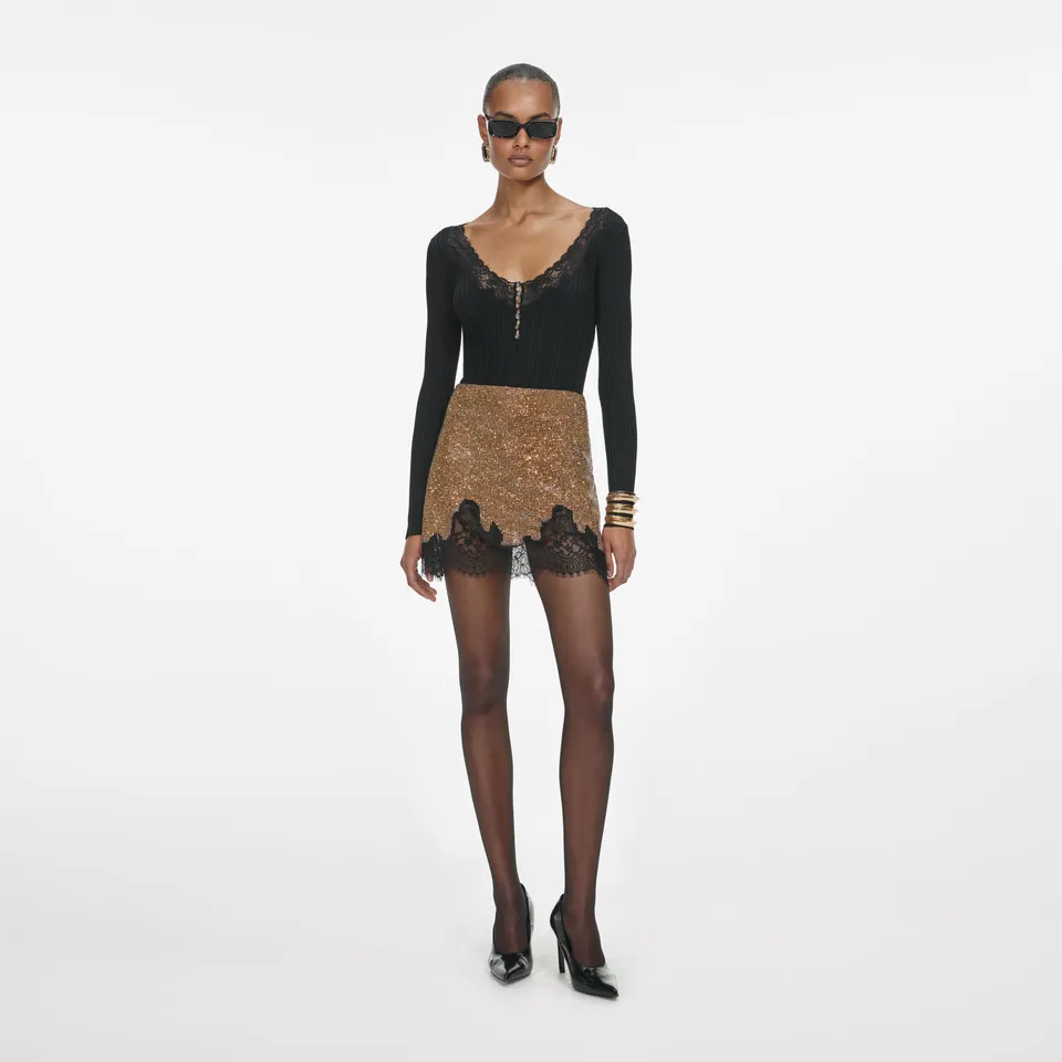 Self Portrait Brown Crystal Chainmail Mini Rock Braun