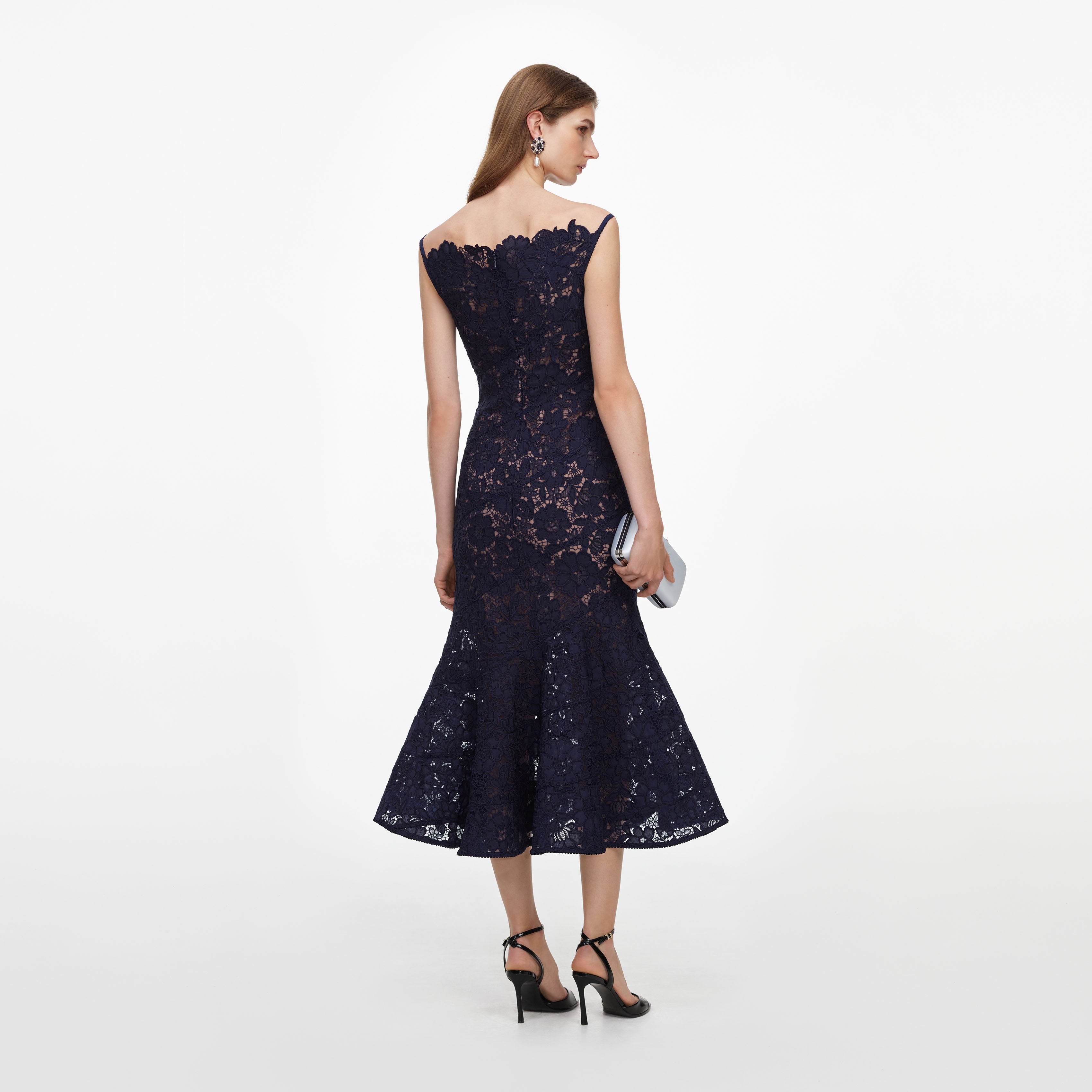 Self Portrait Dresses Navy Spiral Spitze Midikleid Navy