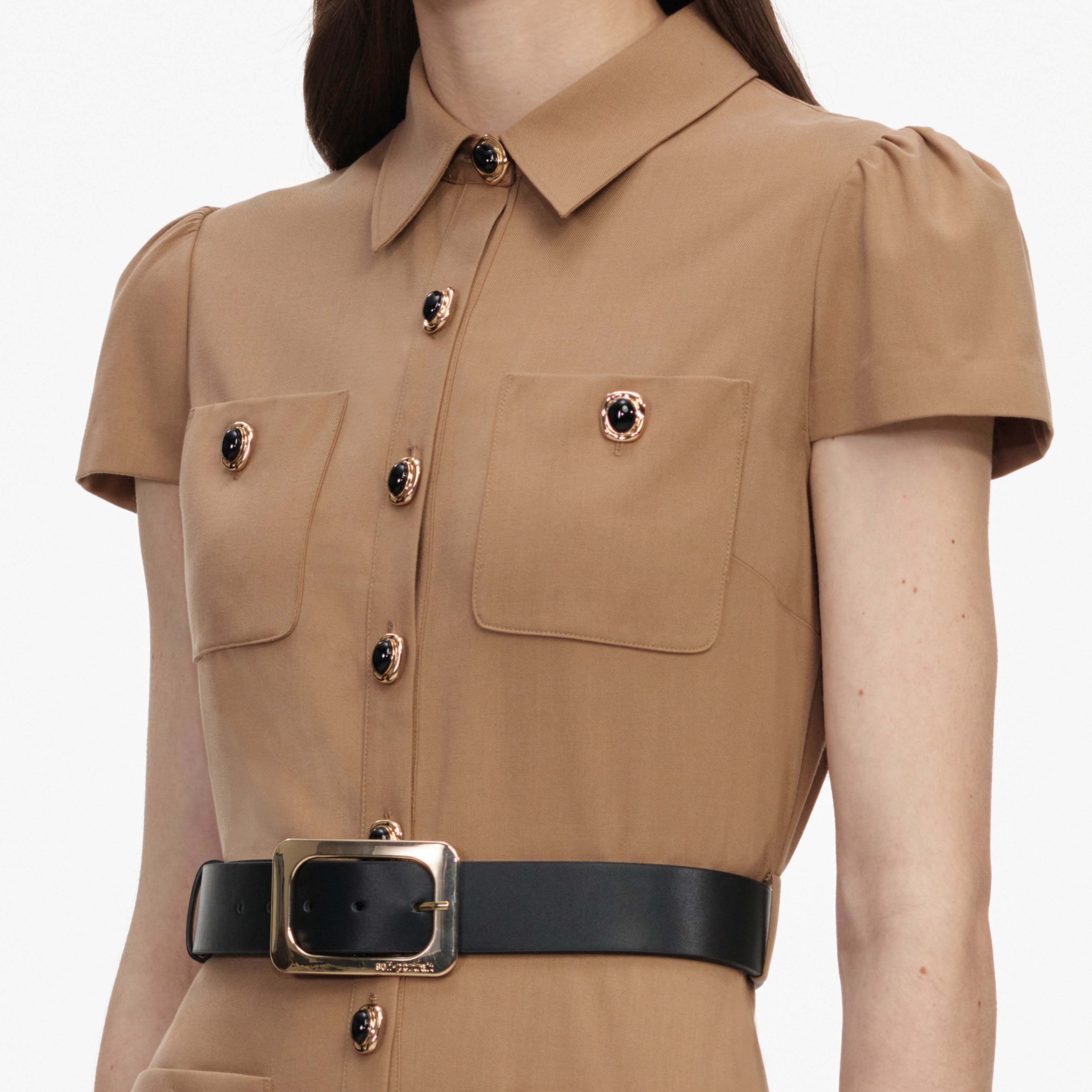 Self Portrait Twill Belted Midi Kleid Tan UK 6