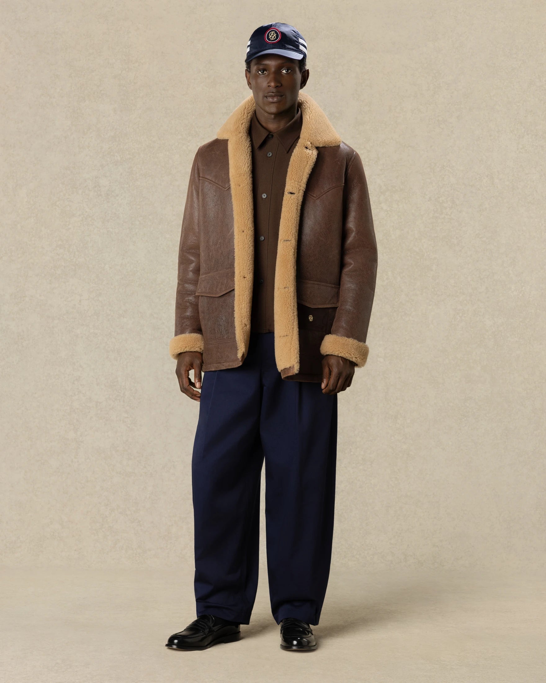 Drôle De Monsieur Leather Shearling Lederjacke Braun Lammfell