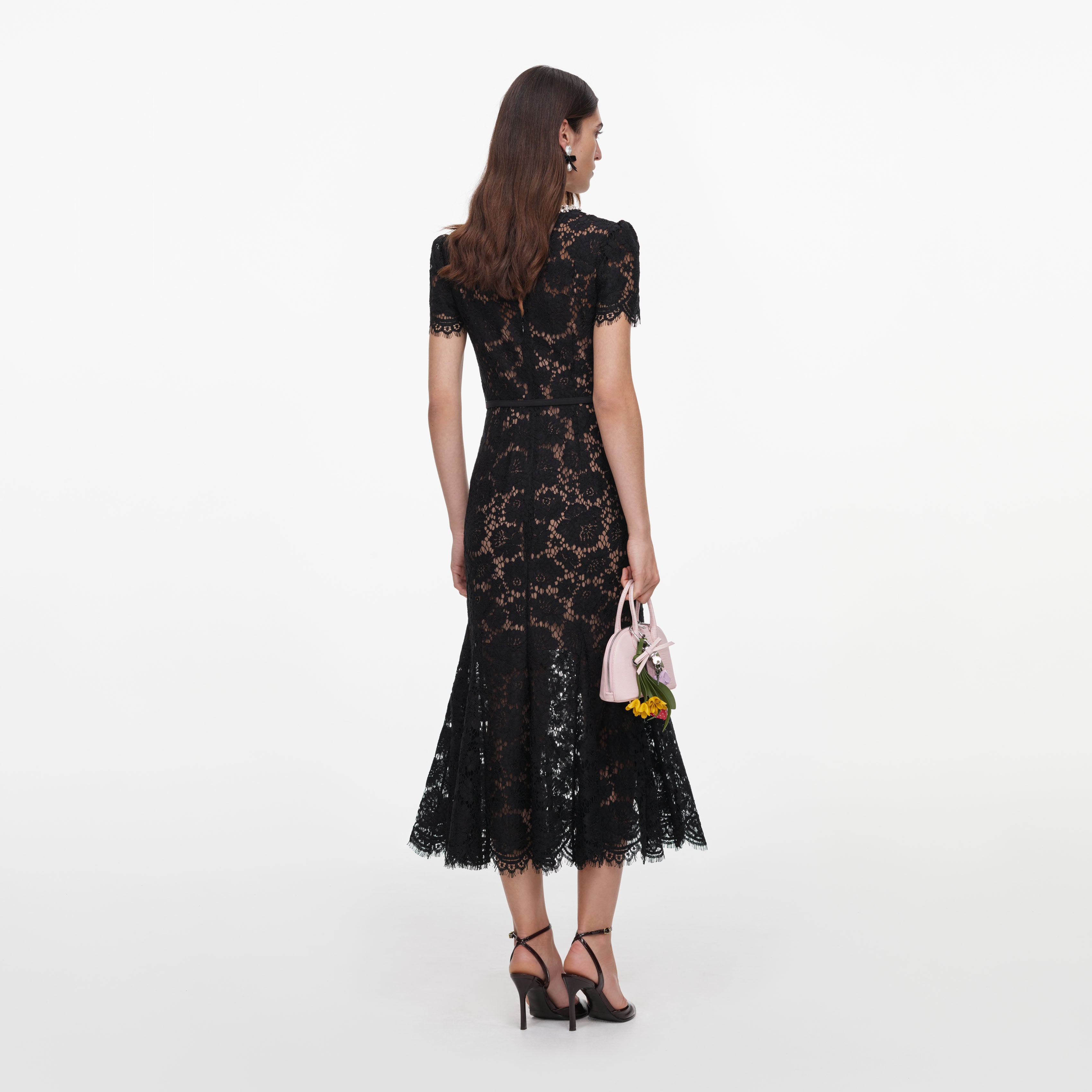Self Portrait Lace Midikleid schwarz Spitze Strass Gürtel