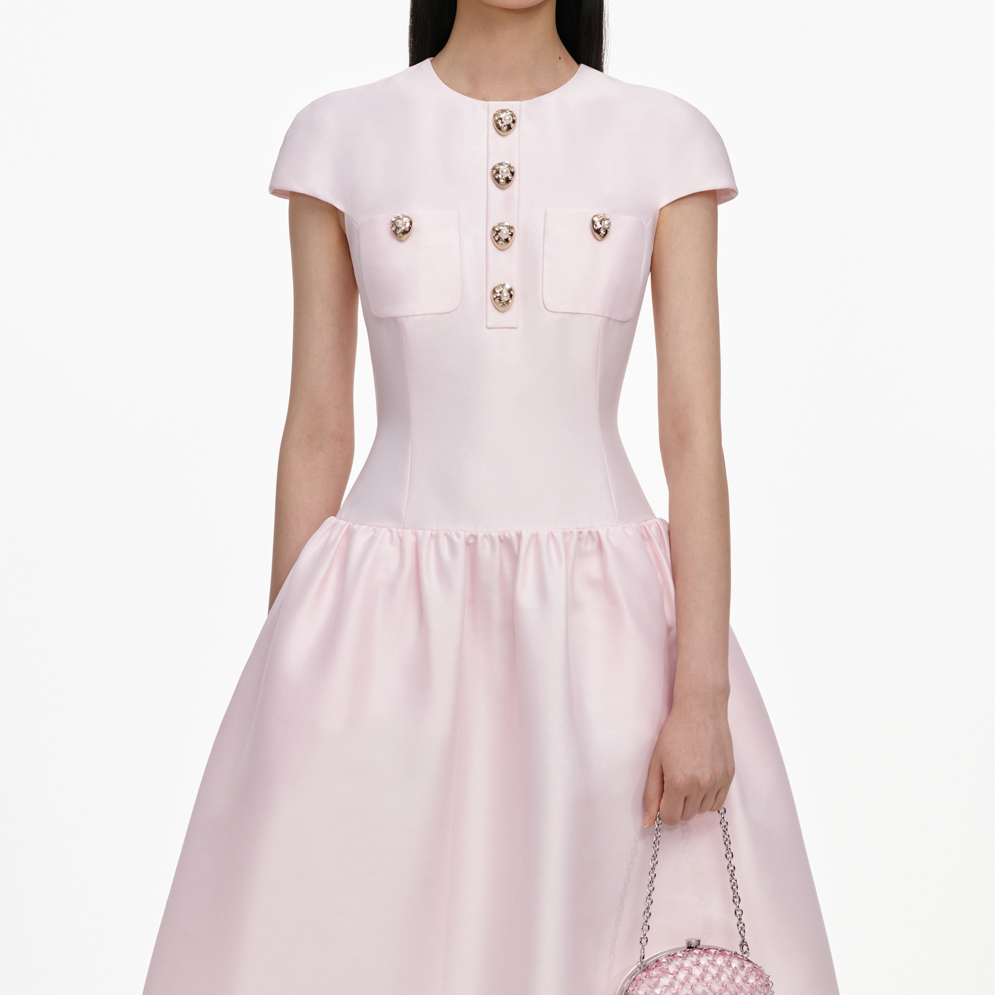 Self Portrait Taft Midikleid Rosa Knopfleiste Taschen