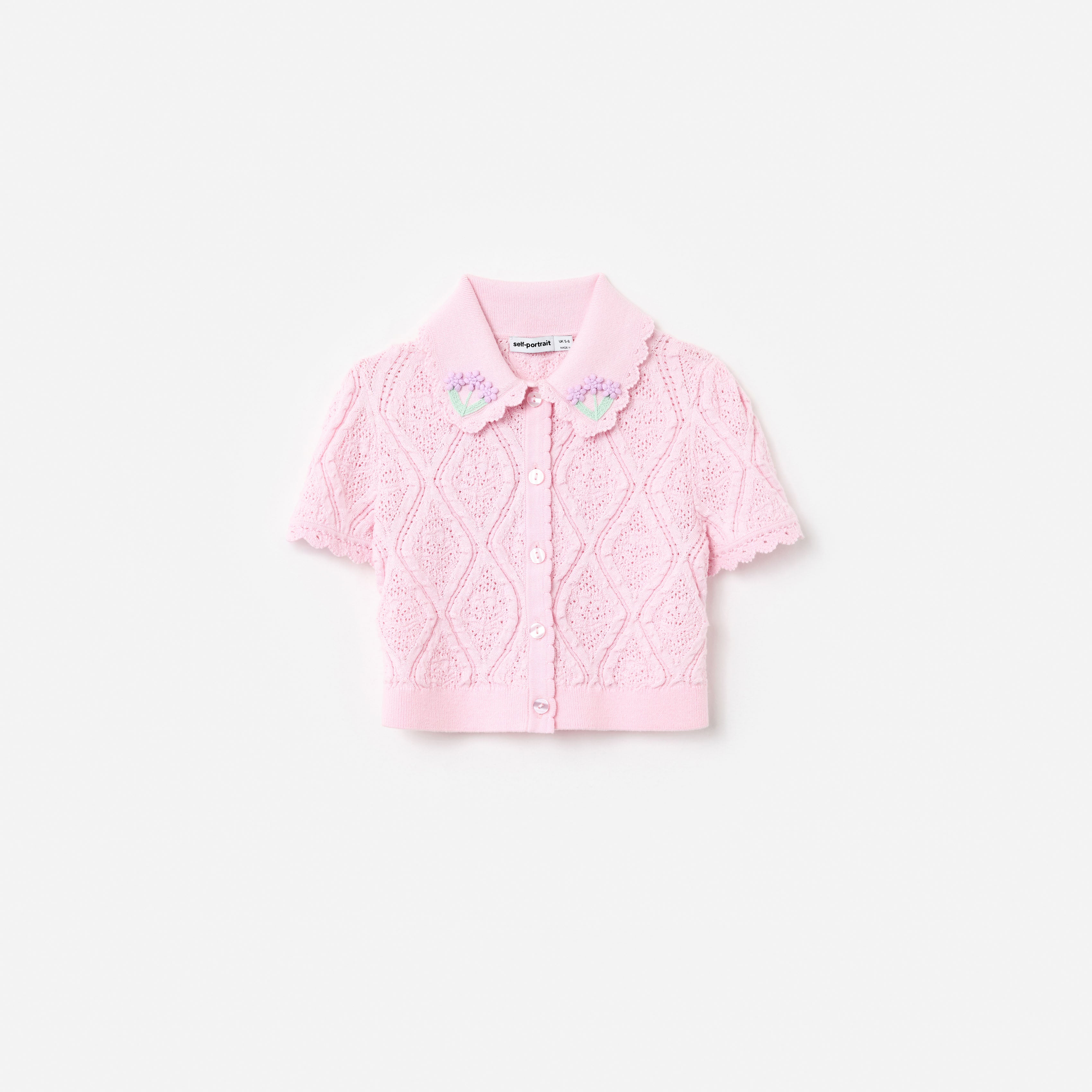 Self Portrait Pink Flower Knit Top Kinder Rosa 3-12 Jahre