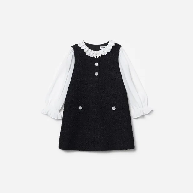 Self Portrait Black Boucle Lace Frill Kinderkleid Schwarz