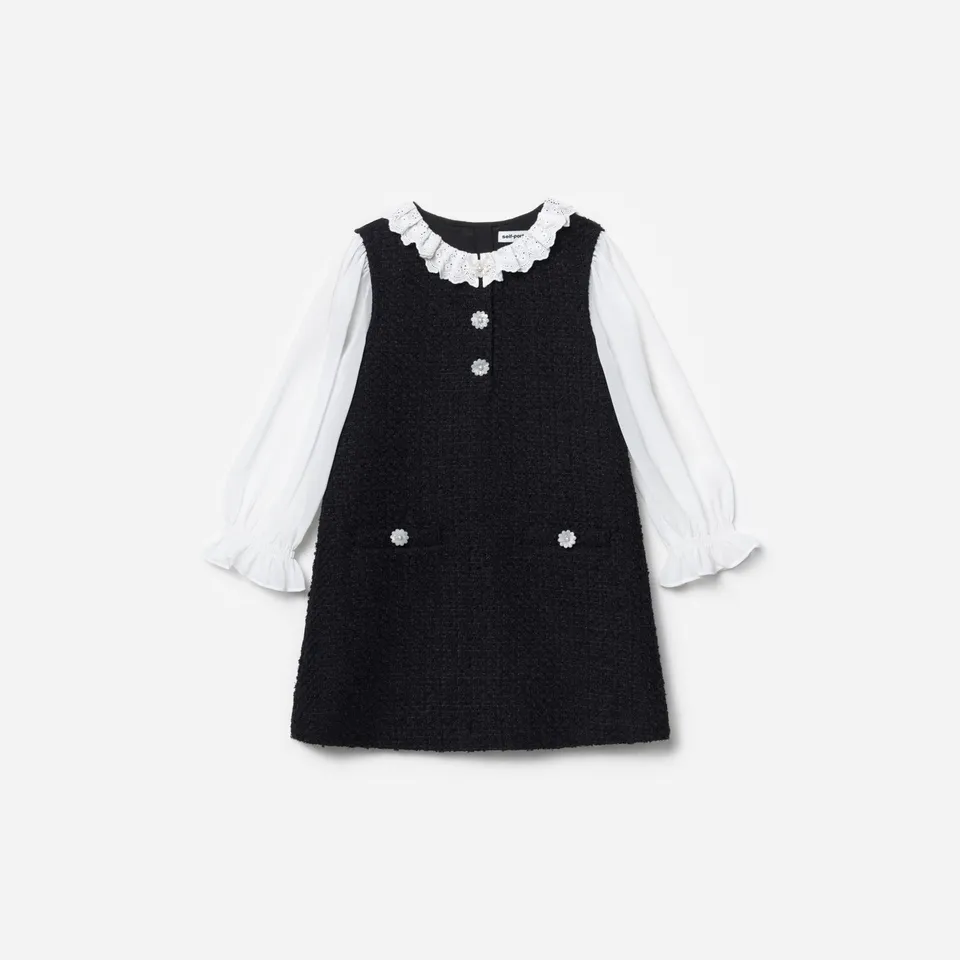 Self Portrait Black Boucle Lace Frill Kinderkleid Schwarz